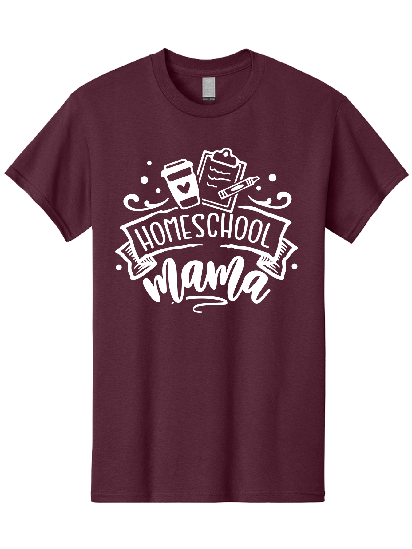 Homeschool-Mama-1 Men'S Graphic Tee, 100% Cotton, Comfortable Casual Summer Wear, Machine Washable, Homeschool Mama, Coffee Cup, Pencil, Clipboard, White Doodles, Swirls And Dots, Back To School, Homeschooling, Mom Life, Parenting, Education Aab364