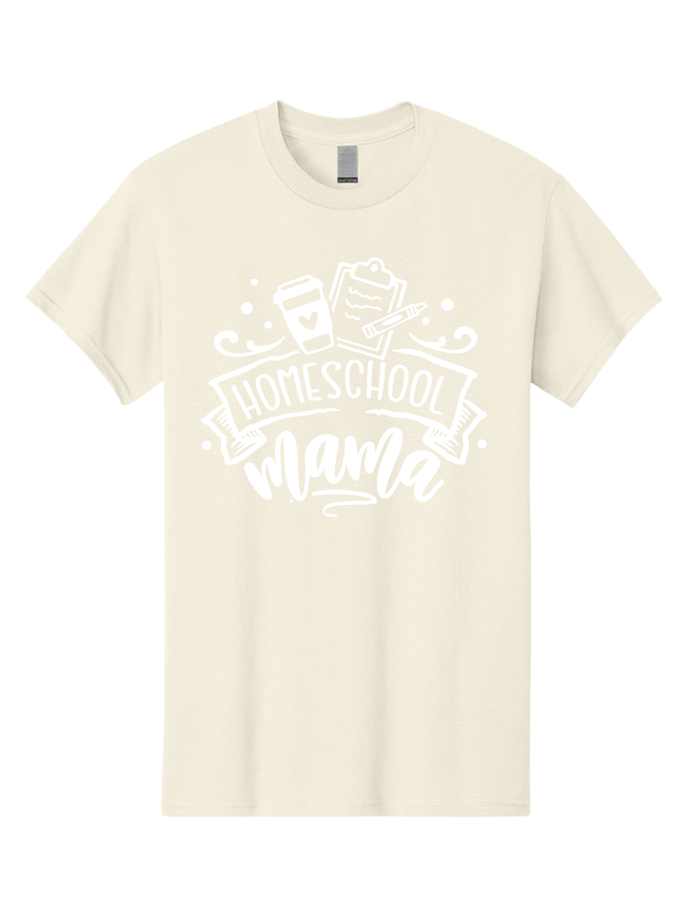 Homeschool-Mama-1 Men'S Graphic Tee, 100% Cotton, Comfortable Casual Summer Wear, Machine Washable, Homeschool Mama, Coffee Cup, Pencil, Clipboard, White Doodles, Swirls And Dots, Back To School, Homeschooling, Mom Life, Parenting, Education Aab364