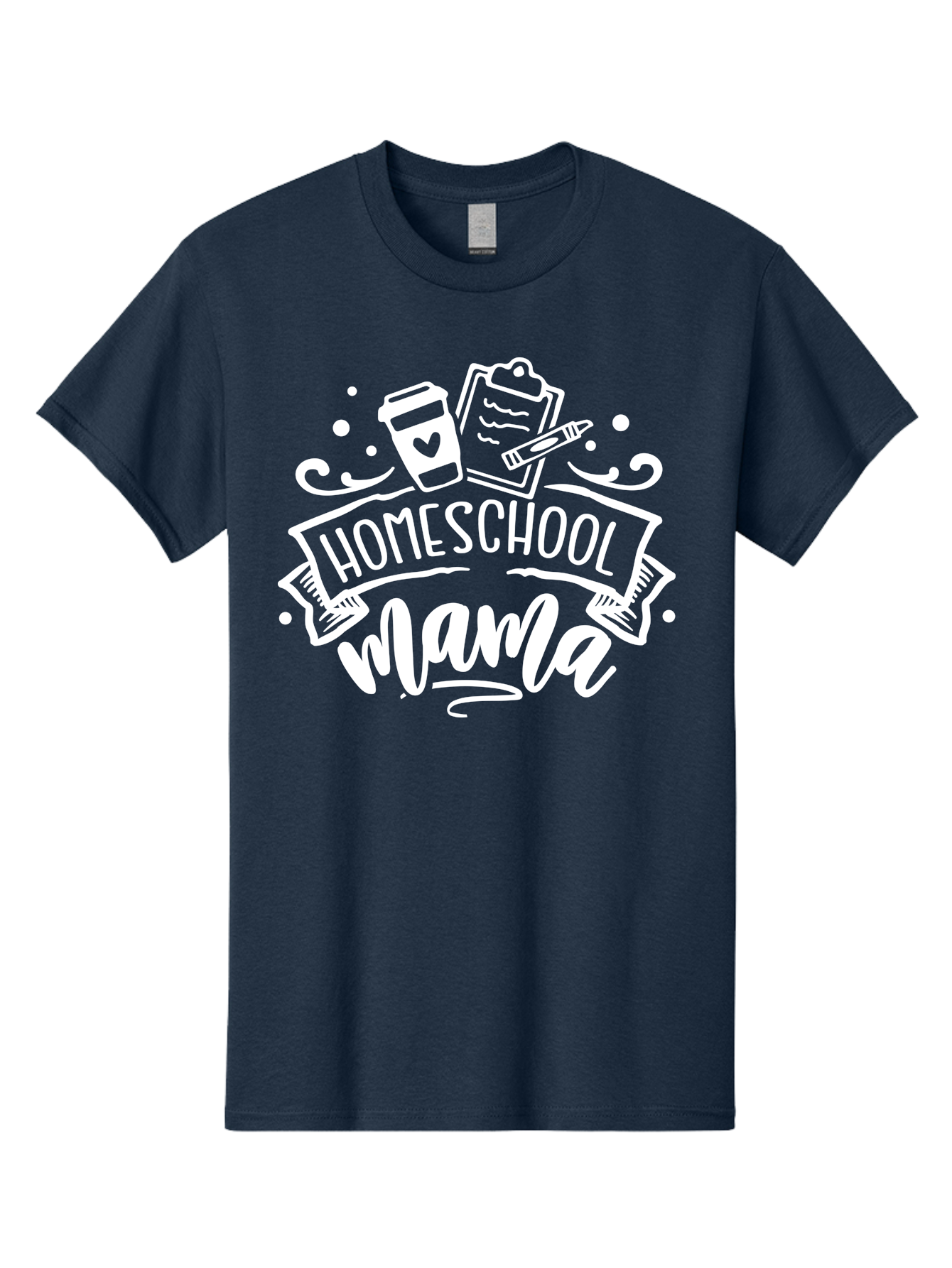 Homeschool-Mama-1 Men'S Graphic Tee, 100% Cotton, Comfortable Casual Summer Wear, Machine Washable, Homeschool Mama, Coffee Cup, Pencil, Clipboard, White Doodles, Swirls And Dots, Back To School, Homeschooling, Mom Life, Parenting, Education Aab364