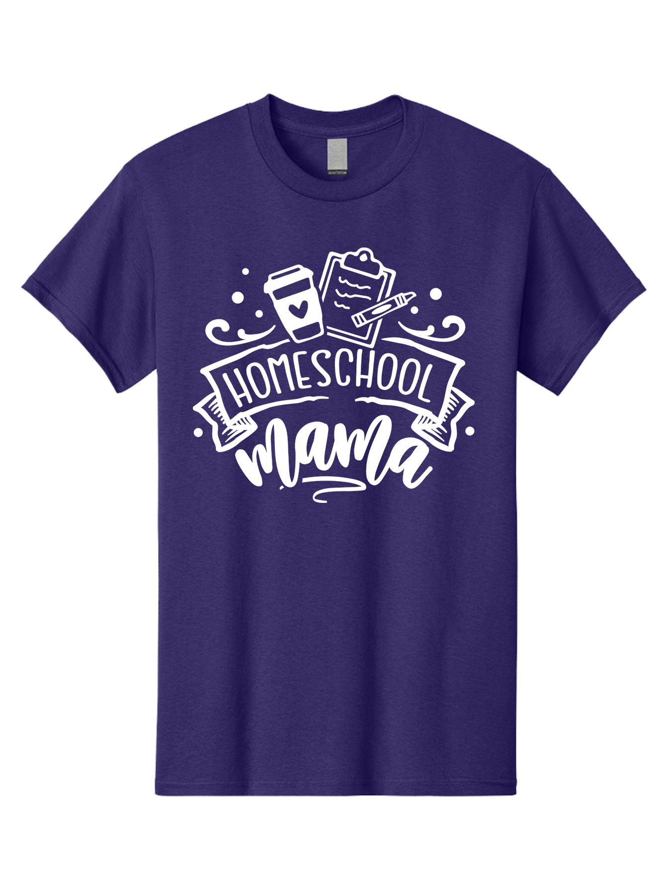 Homeschool-Mama-1 Men'S Graphic Tee, 100% Cotton, Comfortable Casual Summer Wear, Machine Washable, Homeschool Mama, Coffee Cup, Pencil, Clipboard, White Doodles, Swirls And Dots, Back To School, Homeschooling, Mom Life, Parenting, Education Aab364