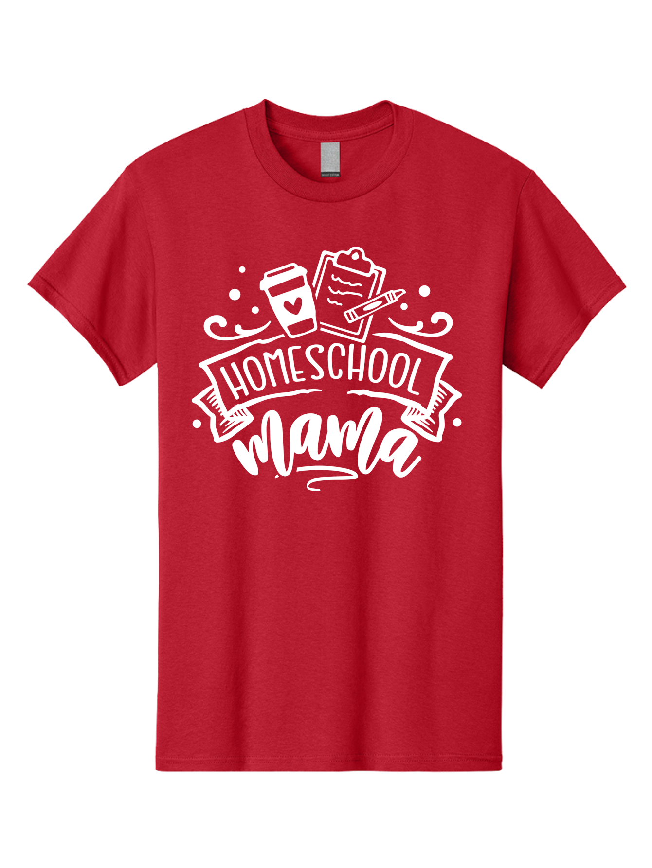 Homeschool-Mama-1 Men'S Graphic Tee, 100% Cotton, Comfortable Casual Summer Wear, Machine Washable, Homeschool Mama, Coffee Cup, Pencil, Clipboard, White Doodles, Swirls And Dots, Back To School, Homeschooling, Mom Life, Parenting, Education Aab364
