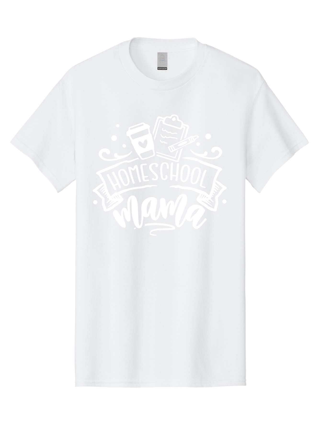 Homeschool-Mama-1 Men'S Graphic Tee, 100% Cotton, Comfortable Casual Summer Wear, Machine Washable, Homeschool Mama, Coffee Cup, Pencil, Clipboard, White Doodles, Swirls And Dots, Back To School, Homeschooling, Mom Life, Parenting, Education Aab364