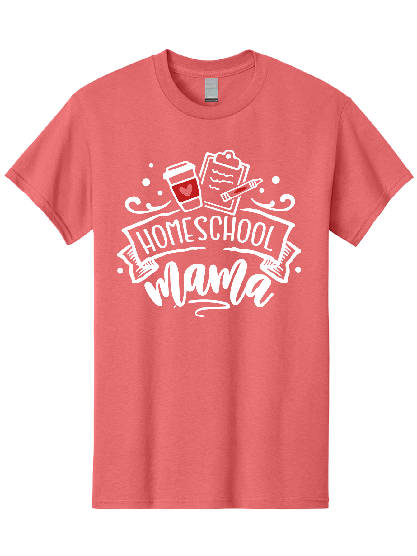 Homeschool-Mama-2 Men'S Graphic Tee, 100% Cotton, Comfortable Casual Summer Wear, Machine Washable, Homeschool Mama, Coffee Cup With Heart, Clipboard, Pencil, Educational Supplies, Home Education, Mom Life, Learning At Home, Teaching, Aab365