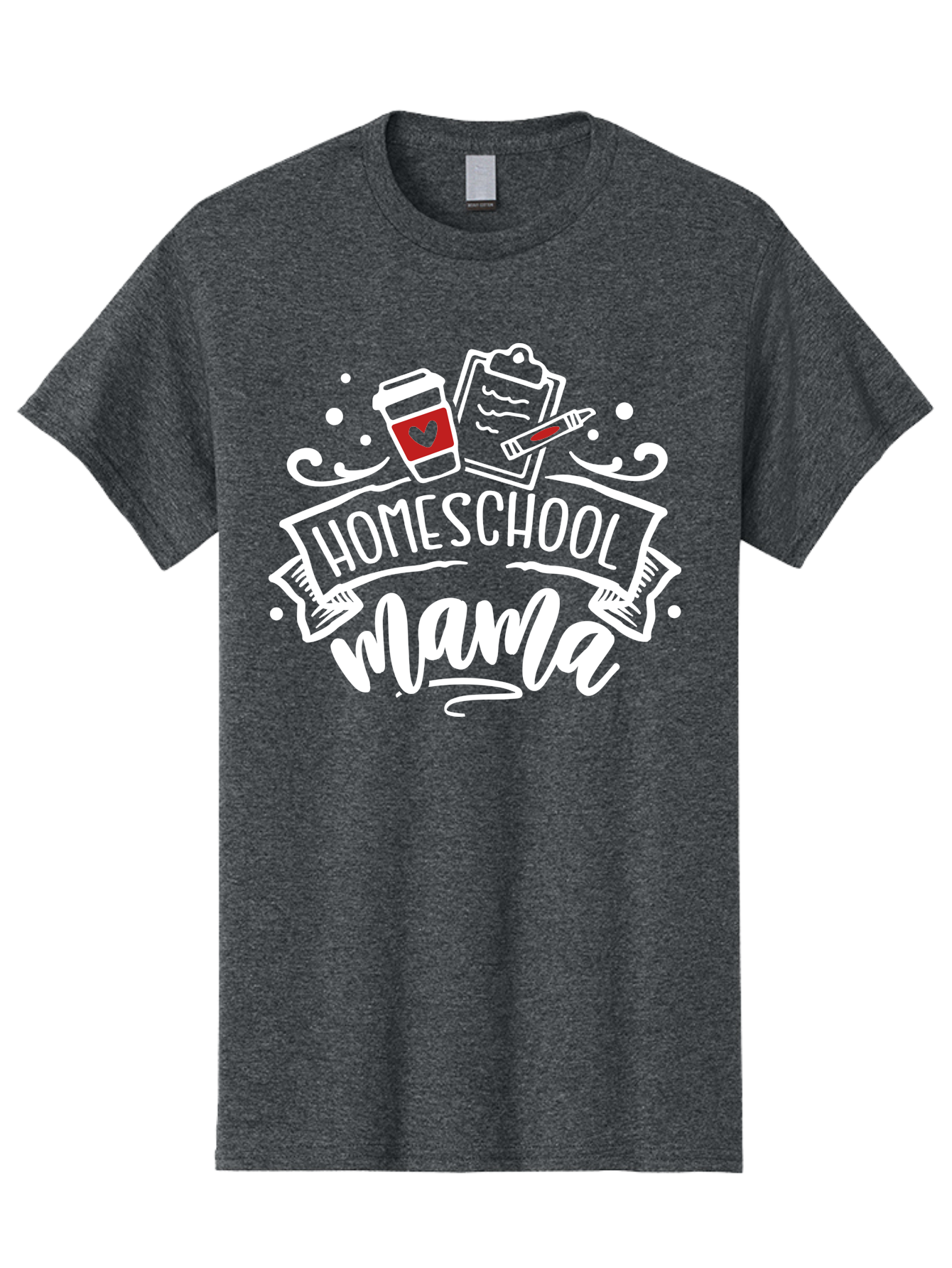 Homeschool-Mama-2 Men'S Graphic Tee, 100% Cotton, Comfortable Casual Summer Wear, Machine Washable, Homeschool Mama, Coffee Cup With Heart, Clipboard, Pencil, Educational Supplies, Home Education, Mom Life, Learning At Home, Teaching, Aab365