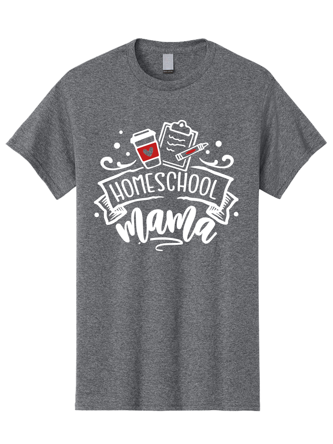 Homeschool-Mama-2 Men'S Graphic Tee, 100% Cotton, Comfortable Casual Summer Wear, Machine Washable, Homeschool Mama, Coffee Cup With Heart, Clipboard, Pencil, Educational Supplies, Home Education, Mom Life, Learning At Home, Teaching, Aab365