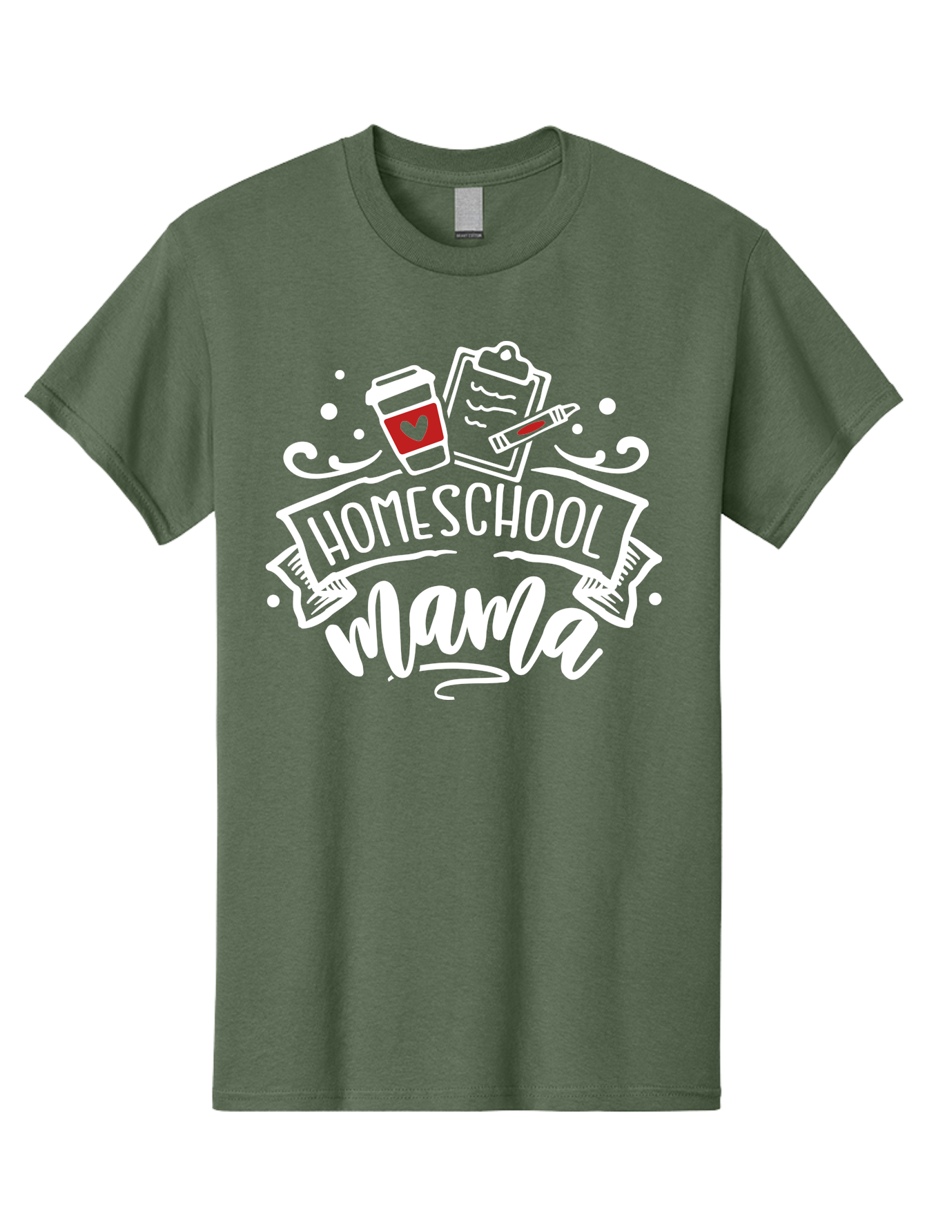 Homeschool-Mama-2 Men'S Graphic Tee, 100% Cotton, Comfortable Casual Summer Wear, Machine Washable, Homeschool Mama, Coffee Cup With Heart, Clipboard, Pencil, Educational Supplies, Home Education, Mom Life, Learning At Home, Teaching, Aab365