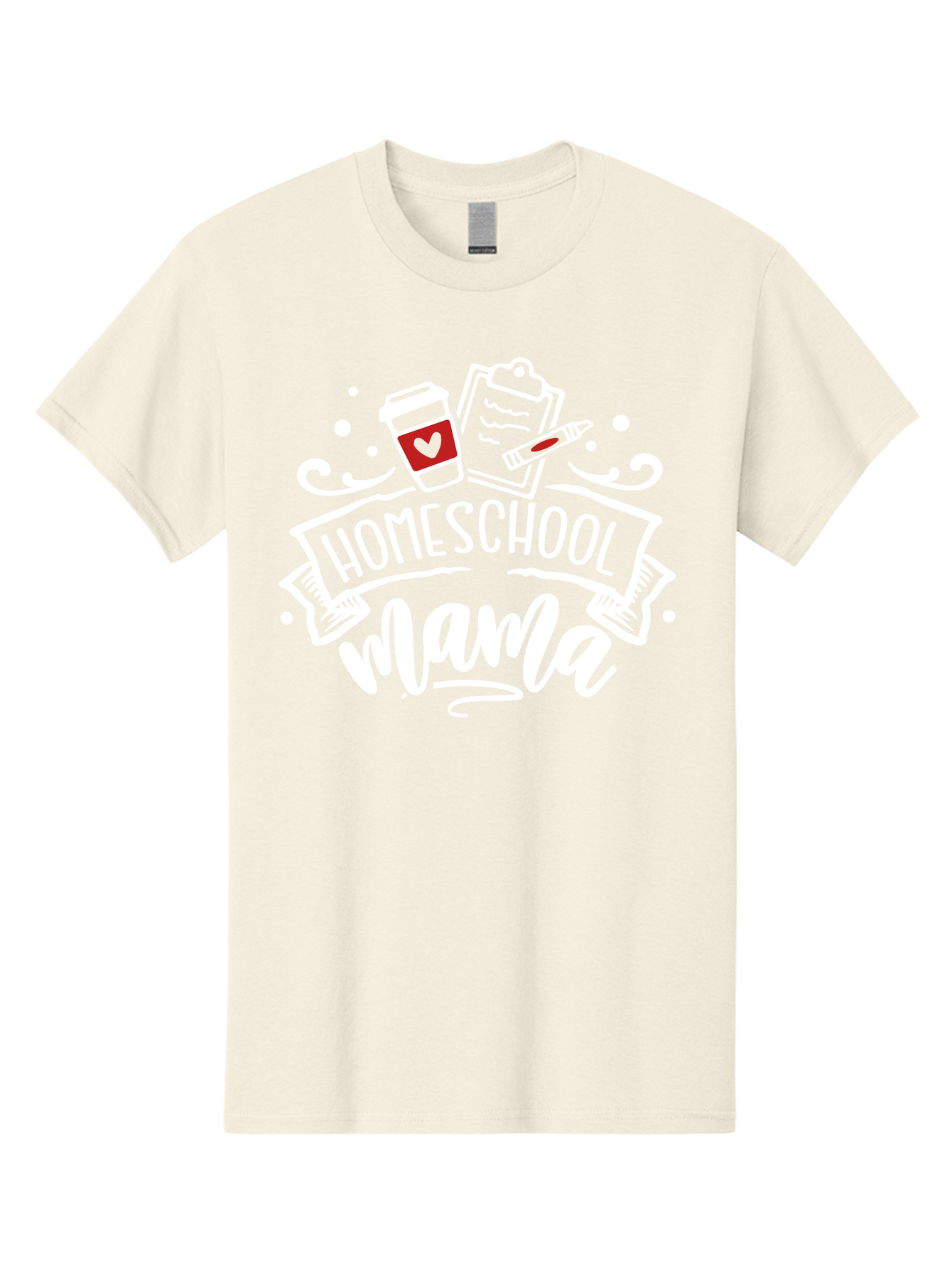 Homeschool-Mama-2 Men'S Graphic Tee, 100% Cotton, Comfortable Casual Summer Wear, Machine Washable, Homeschool Mama, Coffee Cup With Heart, Clipboard, Pencil, Educational Supplies, Home Education, Mom Life, Learning At Home, Teaching, Aab365