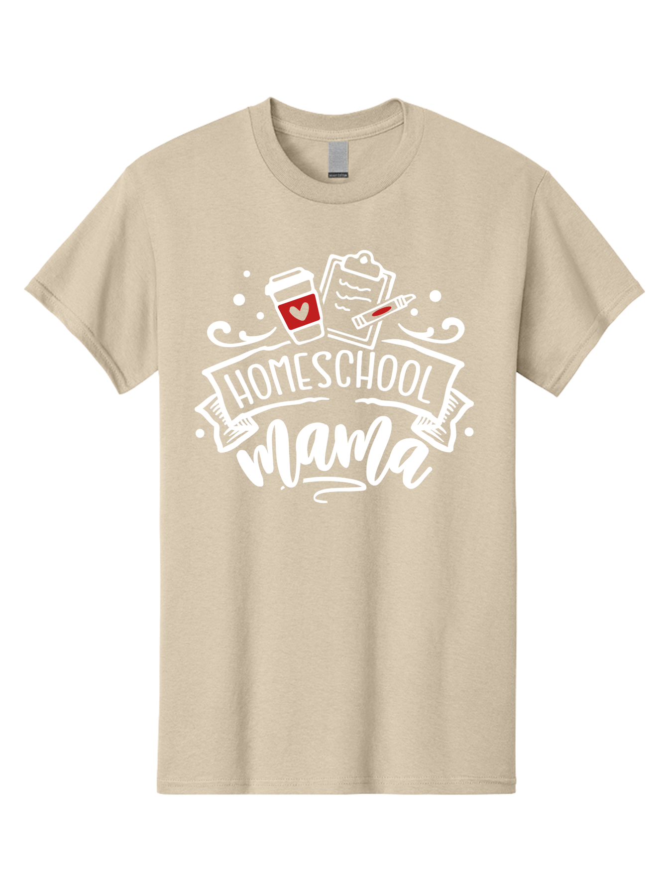 Homeschool-Mama-2 Men'S Graphic Tee, 100% Cotton, Comfortable Casual Summer Wear, Machine Washable, Homeschool Mama, Coffee Cup With Heart, Clipboard, Pencil, Educational Supplies, Home Education, Mom Life, Learning At Home, Teaching, Aab365