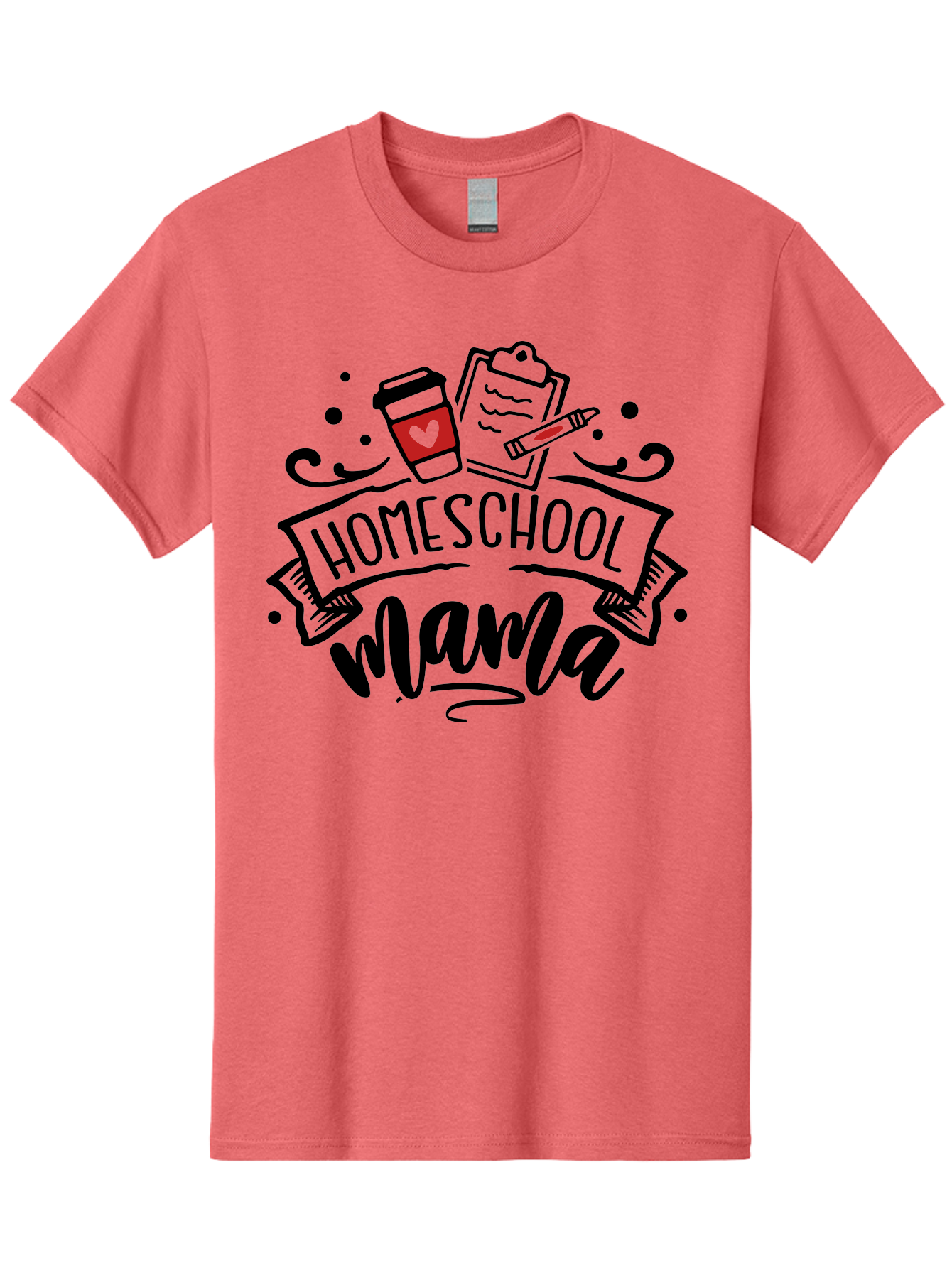 Homeschool-Mama-3 Men'S Graphic Tee, 100% Cotton, Comfortable Casual Summer Wear, Machine Washable, Homeschool Mama, Coffee Cup, Clipboard, Pencil, Homeschooling Resources, Education At Home, Motherhood, Learning Together, Coffee For Moms Aab366