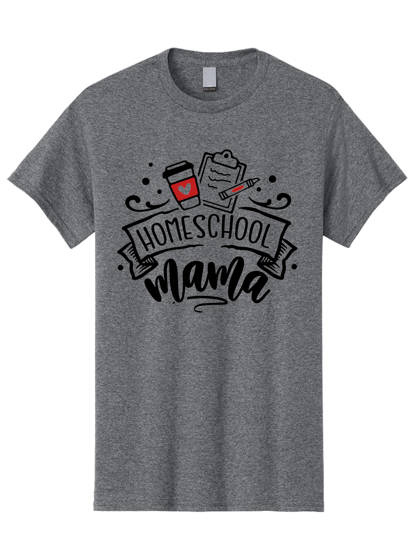 Homeschool-Mama-3 Men'S Graphic Tee, 100% Cotton, Comfortable Casual Summer Wear, Machine Washable, Homeschool Mama, Coffee Cup, Clipboard, Pencil, Homeschooling Resources, Education At Home, Motherhood, Learning Together, Coffee For Moms Aab366