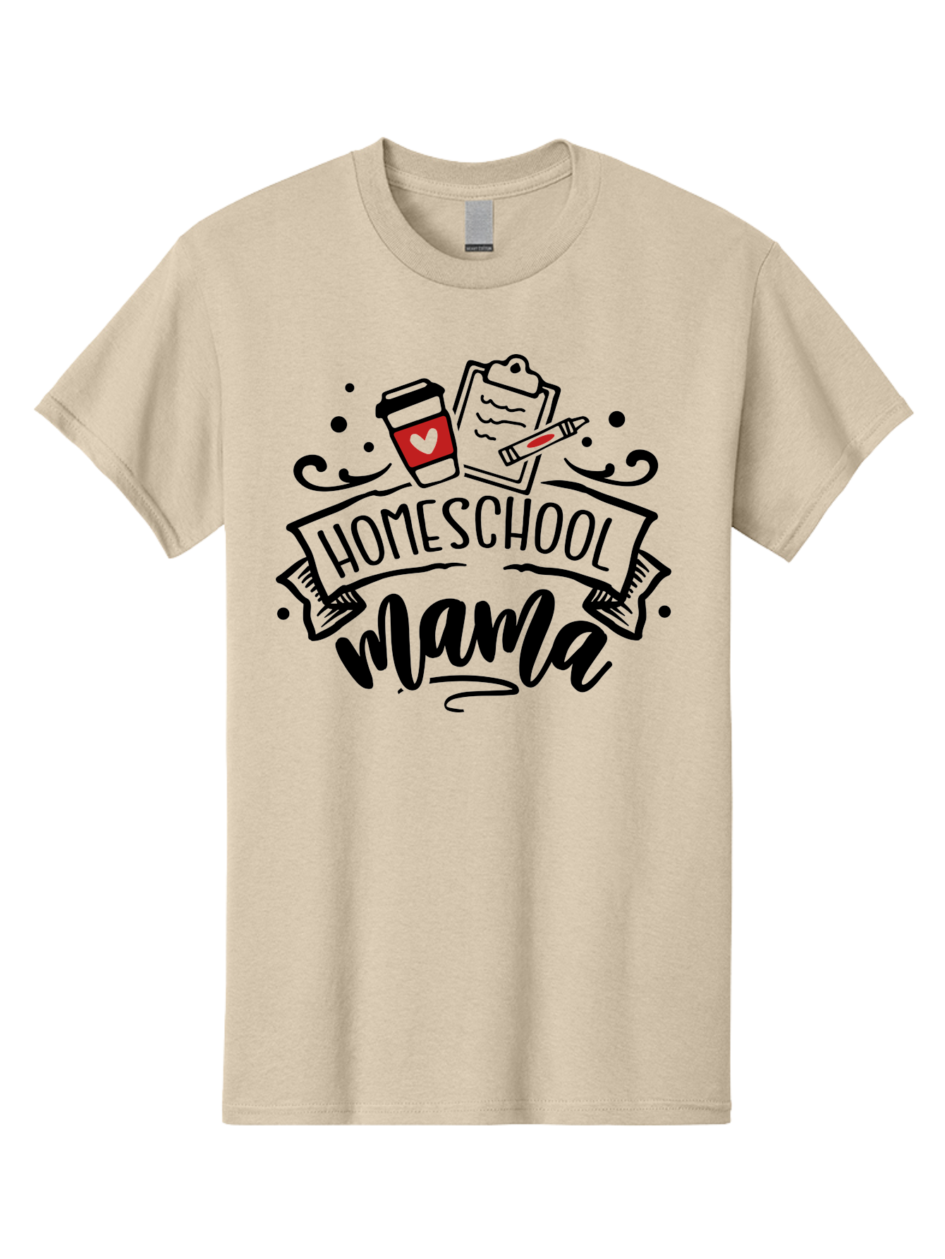 Homeschool-Mama-3 Men'S Graphic Tee, 100% Cotton, Comfortable Casual Summer Wear, Machine Washable, Homeschool Mama, Coffee Cup, Clipboard, Pencil, Homeschooling Resources, Education At Home, Motherhood, Learning Together, Coffee For Moms Aab366