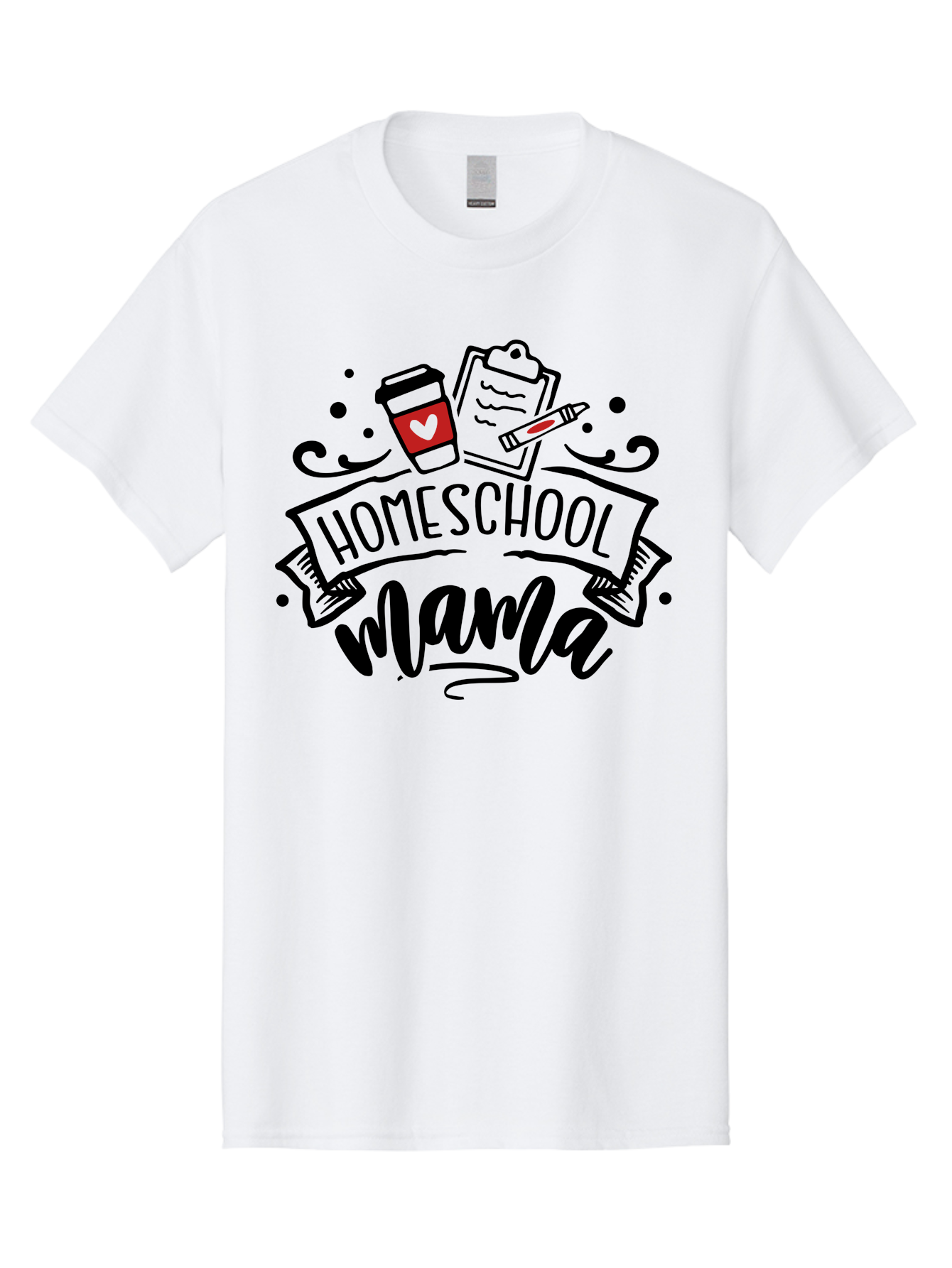 Homeschool-Mama-3 Men'S Graphic Tee, 100% Cotton, Comfortable Casual Summer Wear, Machine Washable, Homeschool Mama, Coffee Cup, Clipboard, Pencil, Homeschooling Resources, Education At Home, Motherhood, Learning Together, Coffee For Moms Aab366