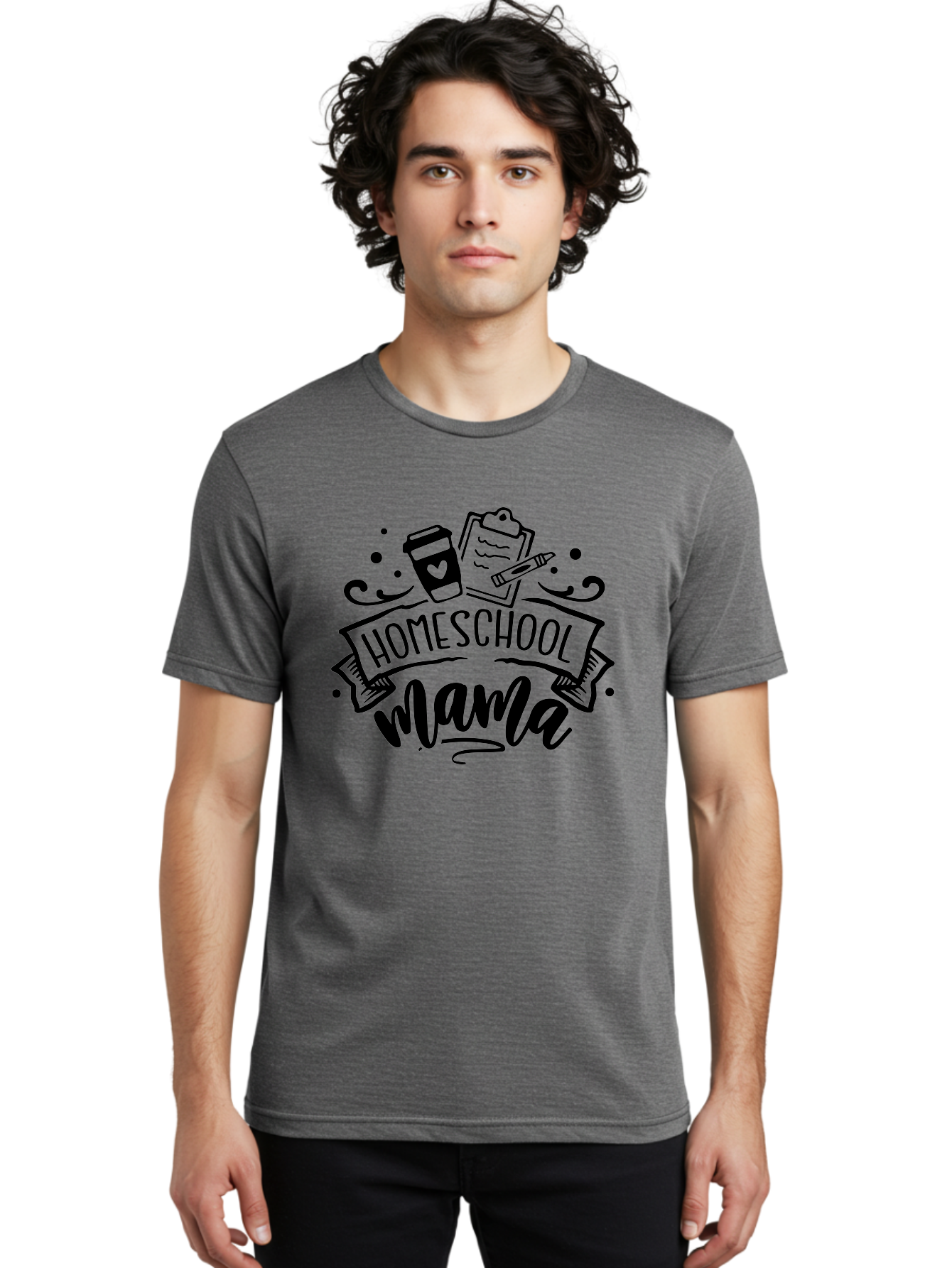 Homeschool-Mama Men'S Graphic Tee, 100% Cotton, Comfortable Casual Summer Wear, Machine Washable, Homeschool Mama, Coffee Cup, Clipboard, Pencil, Educational Tools, Home Education, Mom Life, Parenting, Learning, Teaching Aab367