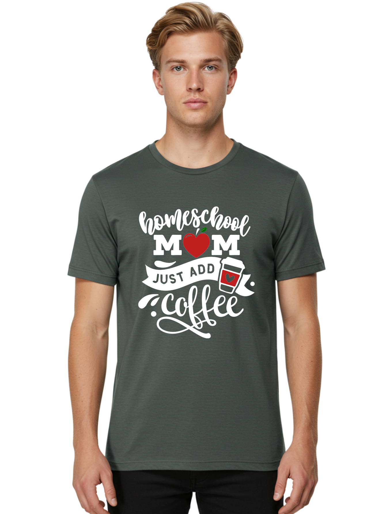 Homeschool-Mom-2 Men'S Graphic Tee, 100% Cotton, Comfortable Casual Summer Wear, Machine Washable, Homeschool Mom Quote, Funny Mom Quote, Coffee Cup Design, Mom Life, Homeschooling, Mom Humor, Parent Teacher, Coffee Lover Aab369