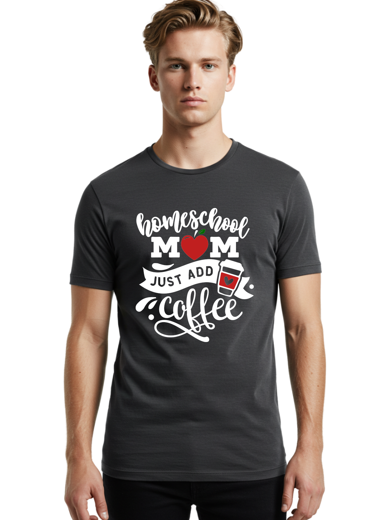 Homeschool-Mom-2 Men'S Graphic Tee, 100% Cotton, Comfortable Casual Summer Wear, Machine Washable, Homeschool Mom Quote, Funny Mom Quote, Coffee Cup Design, Mom Life, Homeschooling, Mom Humor, Parent Teacher, Coffee Lover Aab369