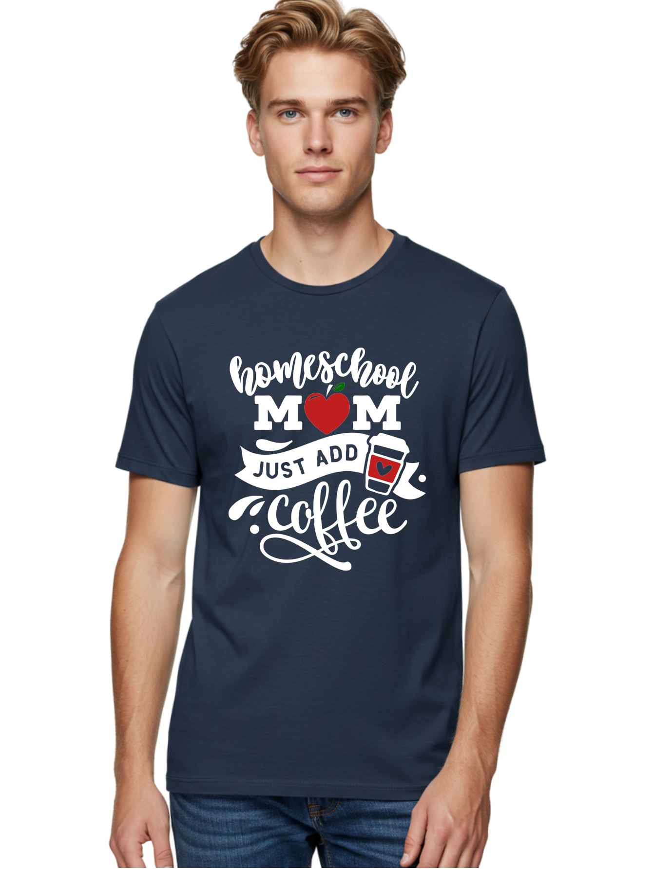 Homeschool-Mom-2 Men'S Graphic Tee, 100% Cotton, Comfortable Casual Summer Wear, Machine Washable, Homeschool Mom Quote, Funny Mom Quote, Coffee Cup Design, Mom Life, Homeschooling, Mom Humor, Parent Teacher, Coffee Lover Aab369