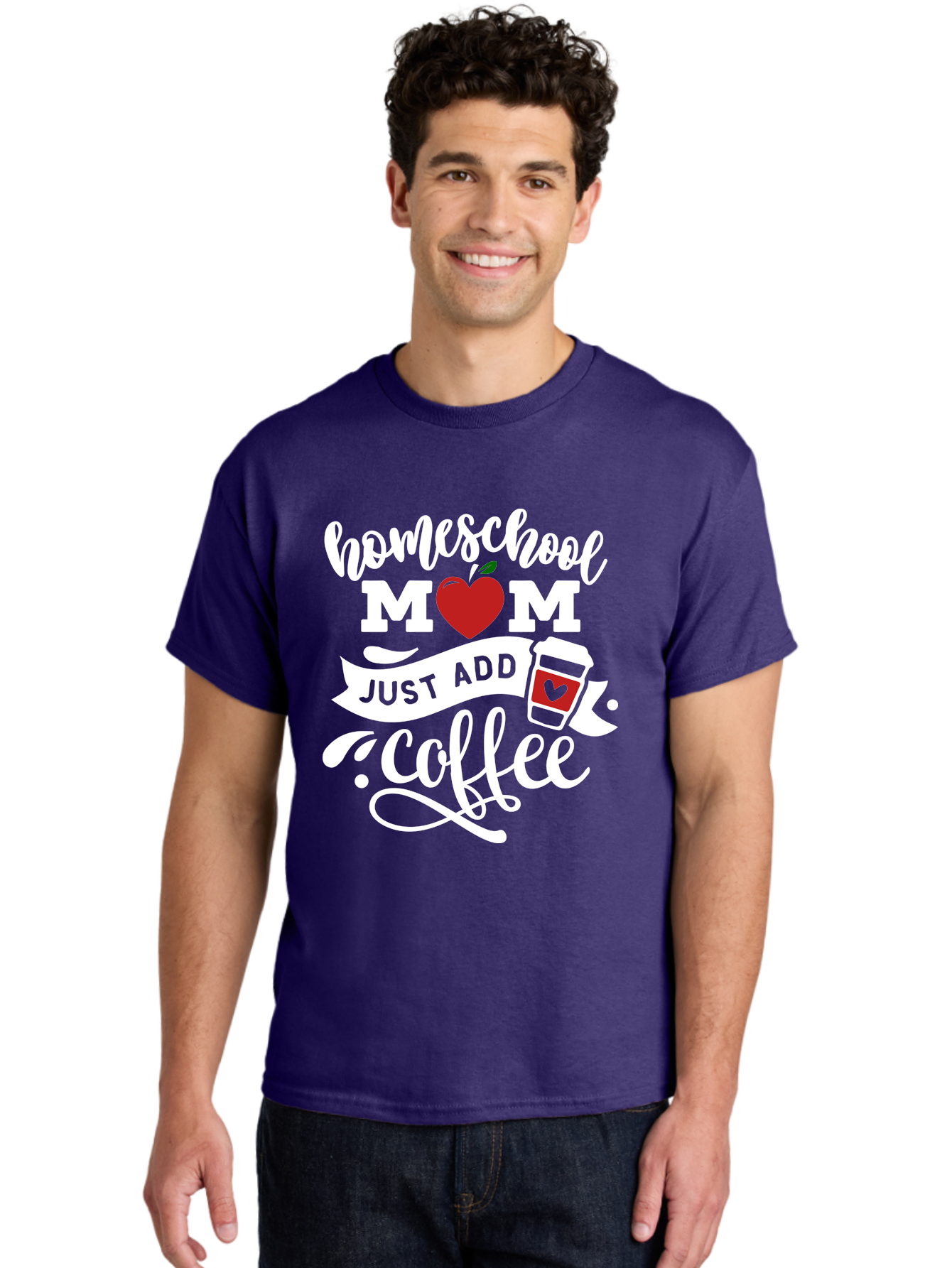 Homeschool-Mom-2 Men'S Graphic Tee, 100% Cotton, Comfortable Casual Summer Wear, Machine Washable, Homeschool Mom Quote, Funny Mom Quote, Coffee Cup Design, Mom Life, Homeschooling, Mom Humor, Parent Teacher, Coffee Lover Aab369