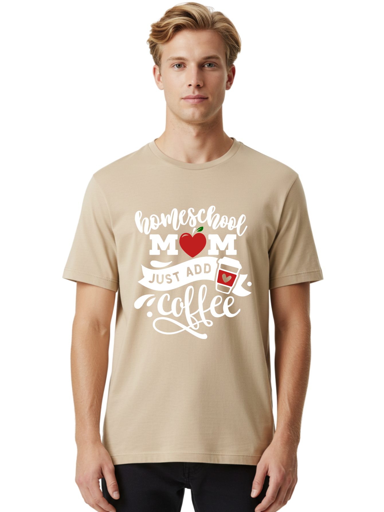 Homeschool-Mom-2 Men'S Graphic Tee, 100% Cotton, Comfortable Casual Summer Wear, Machine Washable, Homeschool Mom Quote, Funny Mom Quote, Coffee Cup Design, Mom Life, Homeschooling, Mom Humor, Parent Teacher, Coffee Lover Aab369