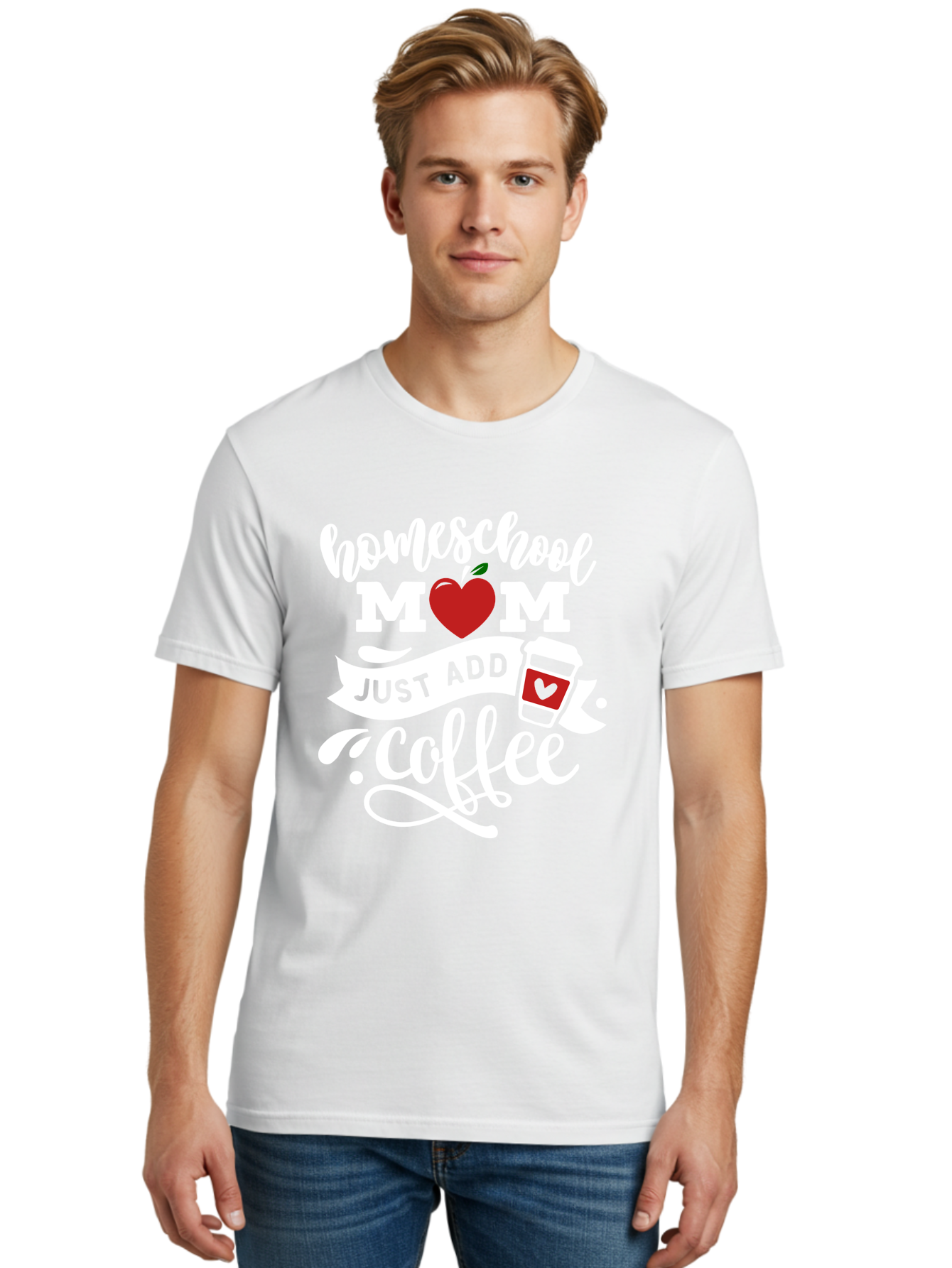 Homeschool-Mom-2 Men'S Graphic Tee, 100% Cotton, Comfortable Casual Summer Wear, Machine Washable, Homeschool Mom Quote, Funny Mom Quote, Coffee Cup Design, Mom Life, Homeschooling, Mom Humor, Parent Teacher, Coffee Lover Aab369