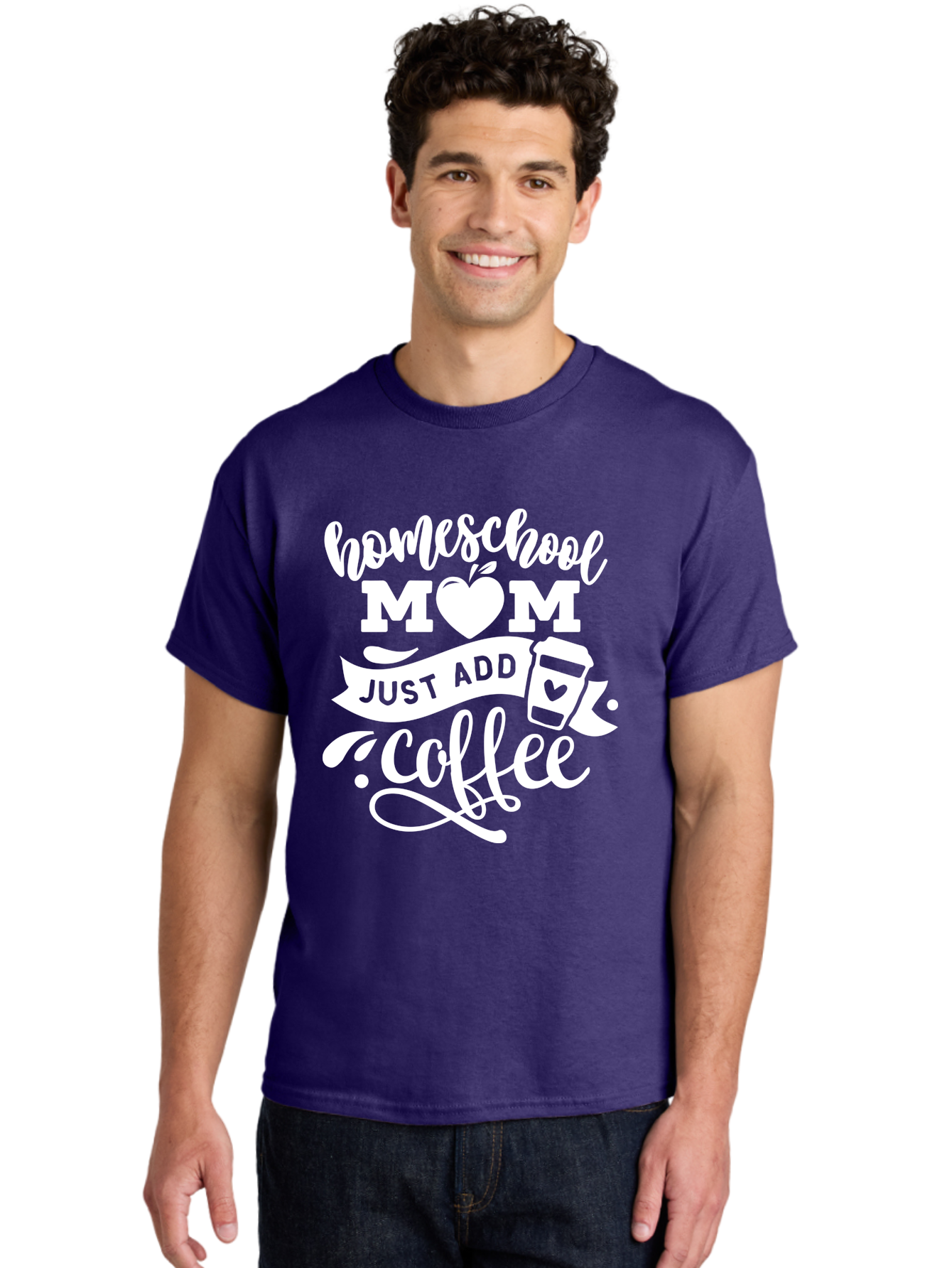 Homeschool-Mom-Just-Add-Coffee-1 Men'S Graphic Tee, 100% Cotton, Comfortable Casual Summer Wear, Machine Washable, Homeschool Mom, Coffee Lover, Mom Life, Coffee Mom, Funny Quote, Homeschooling, Mom Humor, Coffee Culture, Inspirational Quote Aab370