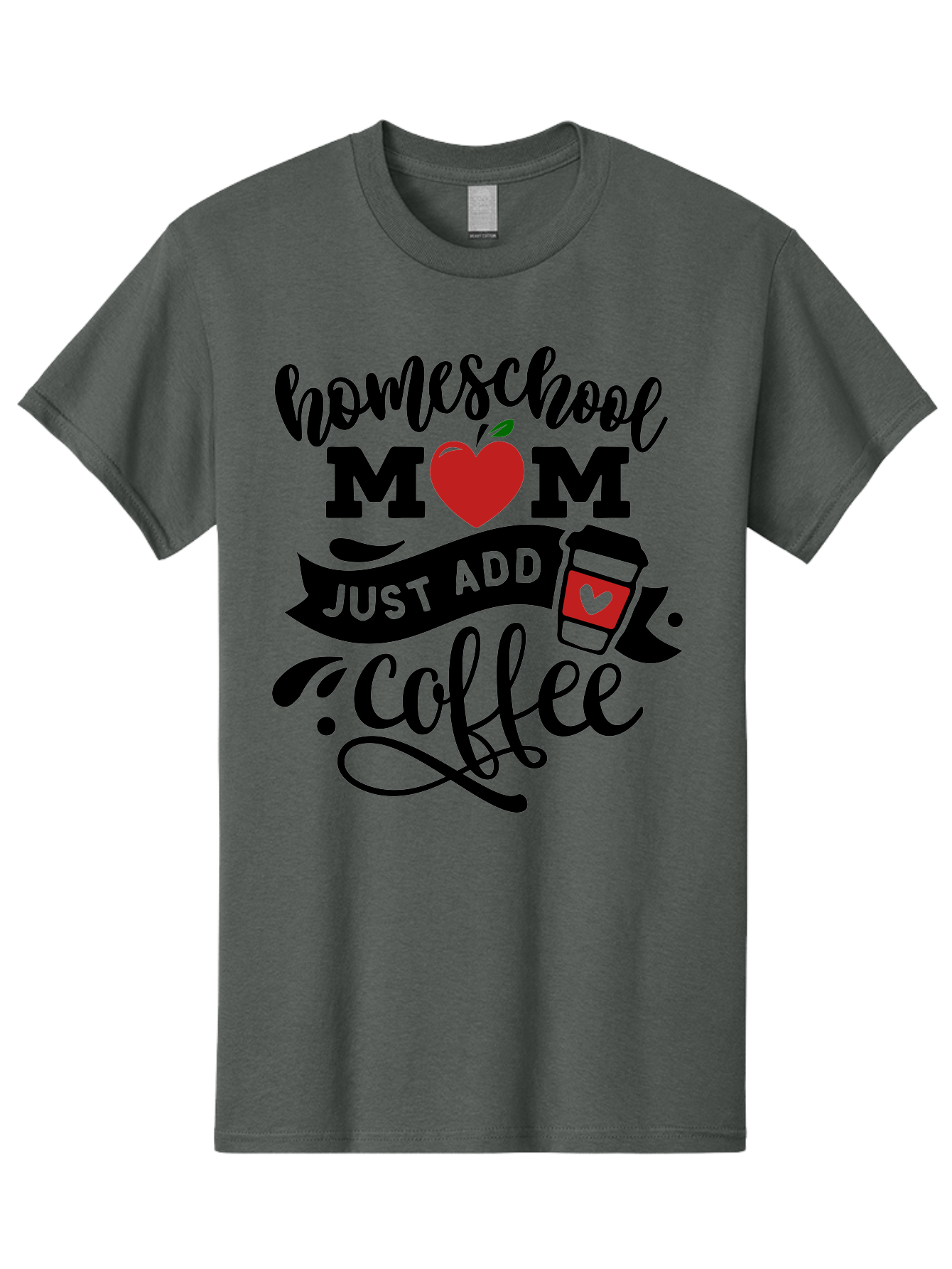 Homeschool-Mom-Just-Add-Coffee-2 Men'S Graphic Tee, 100% Cotton, Comfortable Casual Summer Wear, Machine Washable, Homeschool Mom, Coffee Lover, Motherhood, Homeschooling, Mom Life, Coffee Addiction, Funny Quote, Motherhood Quote, Love Heart, Aab371