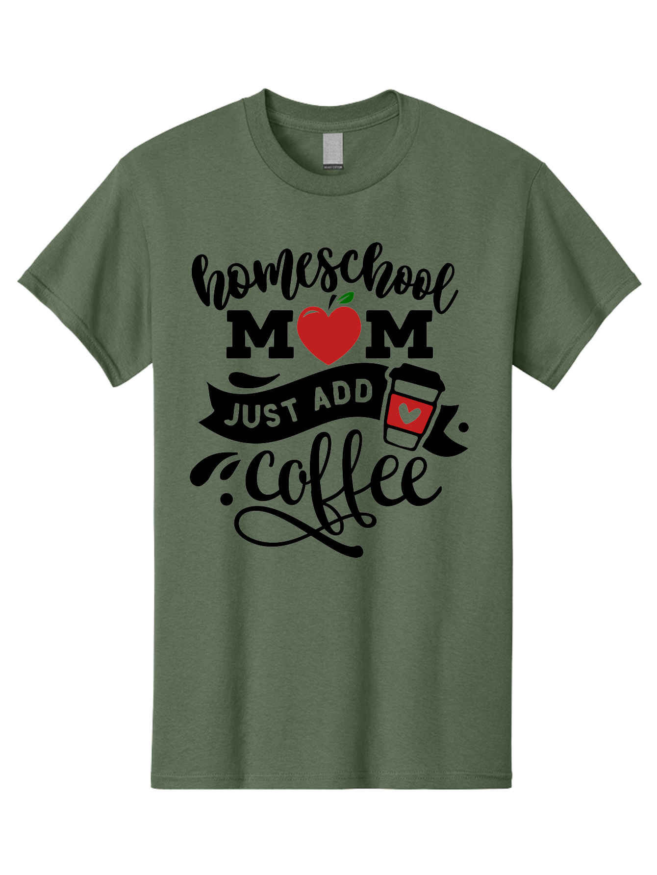 Homeschool-Mom-Just-Add-Coffee-2 Men'S Graphic Tee, 100% Cotton, Comfortable Casual Summer Wear, Machine Washable, Homeschool Mom, Coffee Lover, Motherhood, Homeschooling, Mom Life, Coffee Addiction, Funny Quote, Motherhood Quote, Love Heart, Aab371