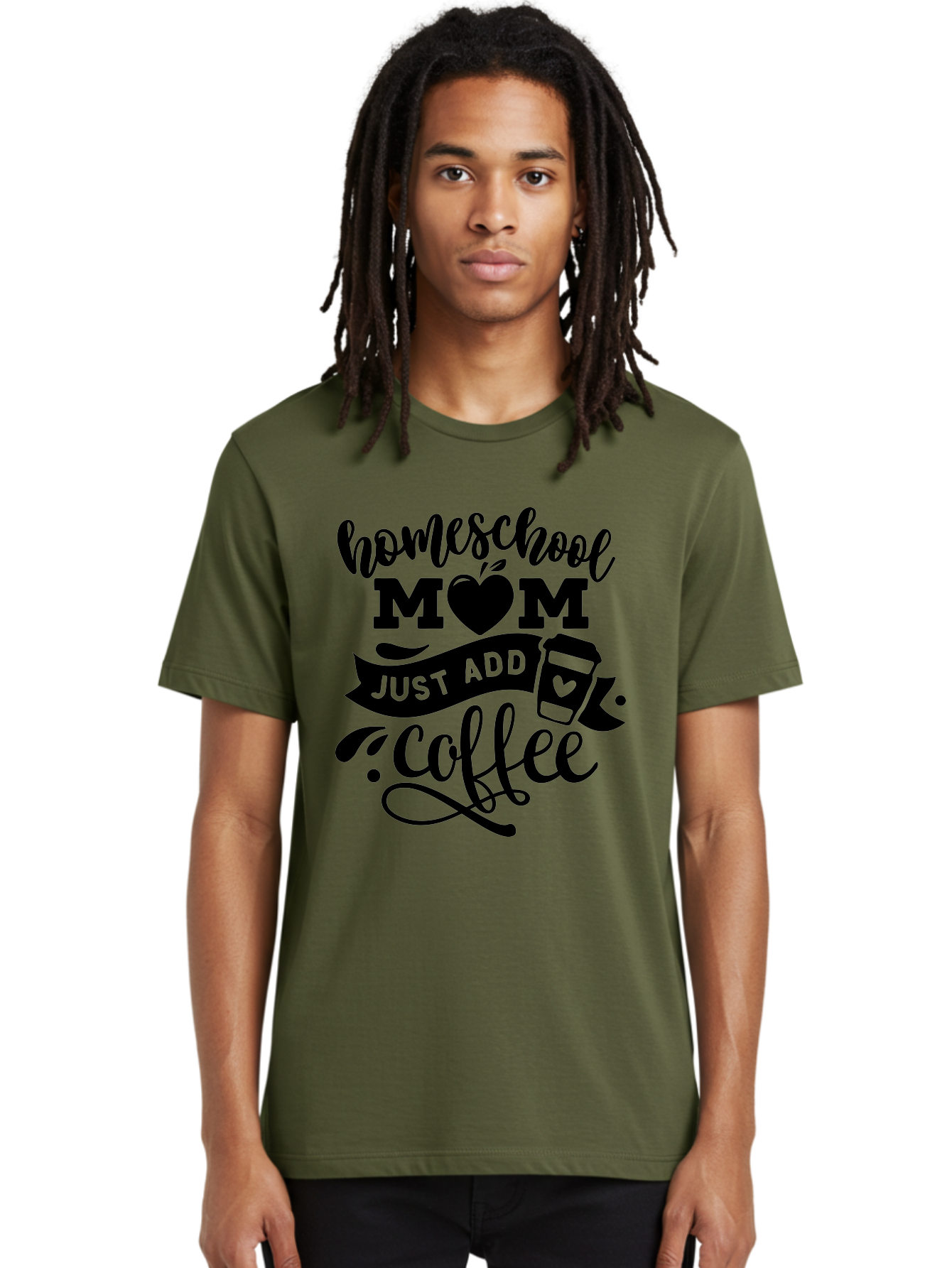 Homeschool-Mom-Just-Add-Coffee Men'S Graphic Tee, 100% Cotton, Comfortable Casual Summer Wear, Machine Washable, Homeschool Mom, Coffee Lover, Mom Life, Homeschooling, Parenting, Mom Humor, Coffee Addict, Motherhood Aab372