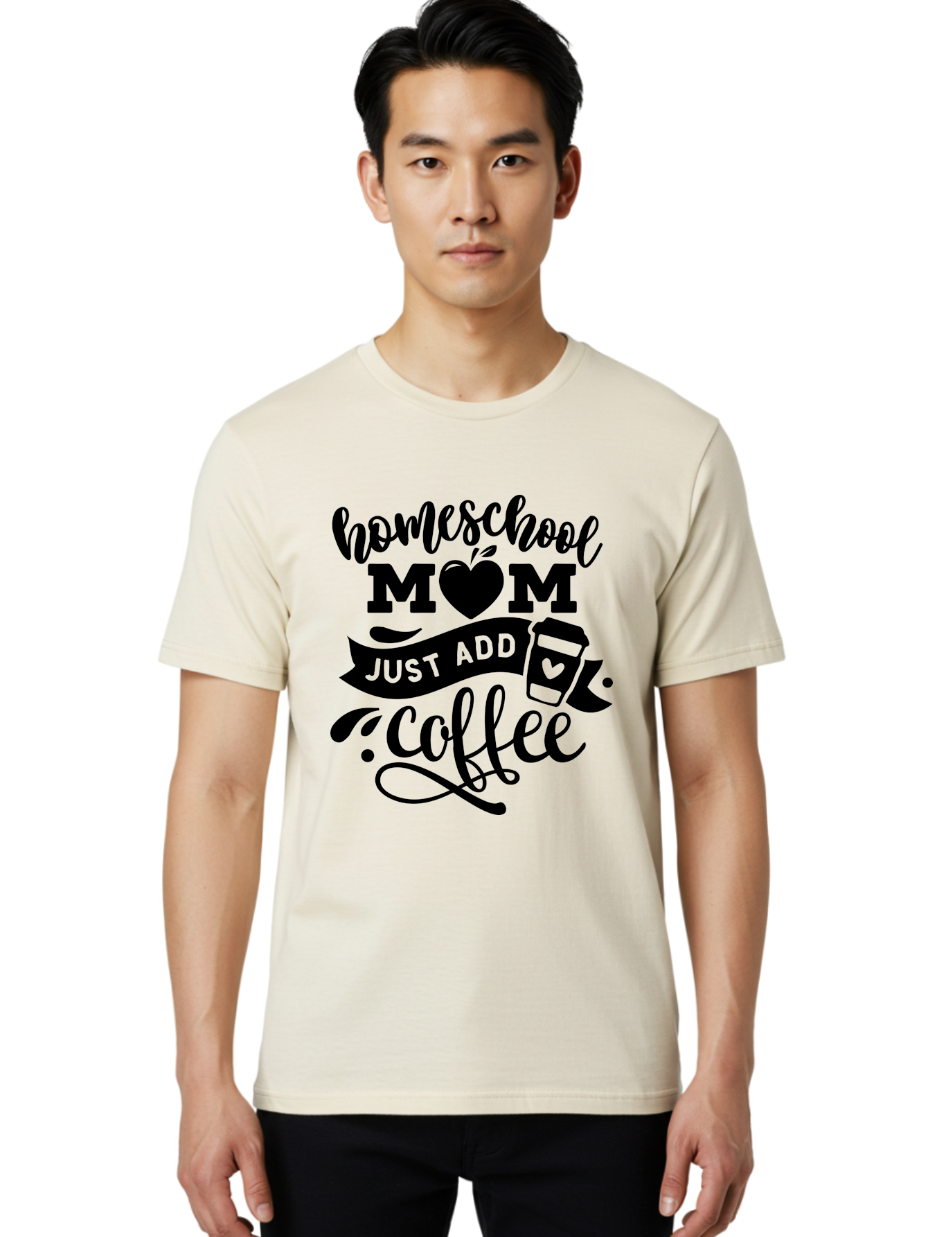 Homeschool-Mom-Just-Add-Coffee Men'S Graphic Tee, 100% Cotton, Comfortable Casual Summer Wear, Machine Washable, Homeschool Mom, Coffee Lover, Mom Life, Homeschooling, Parenting, Mom Humor, Coffee Addict, Motherhood Aab372