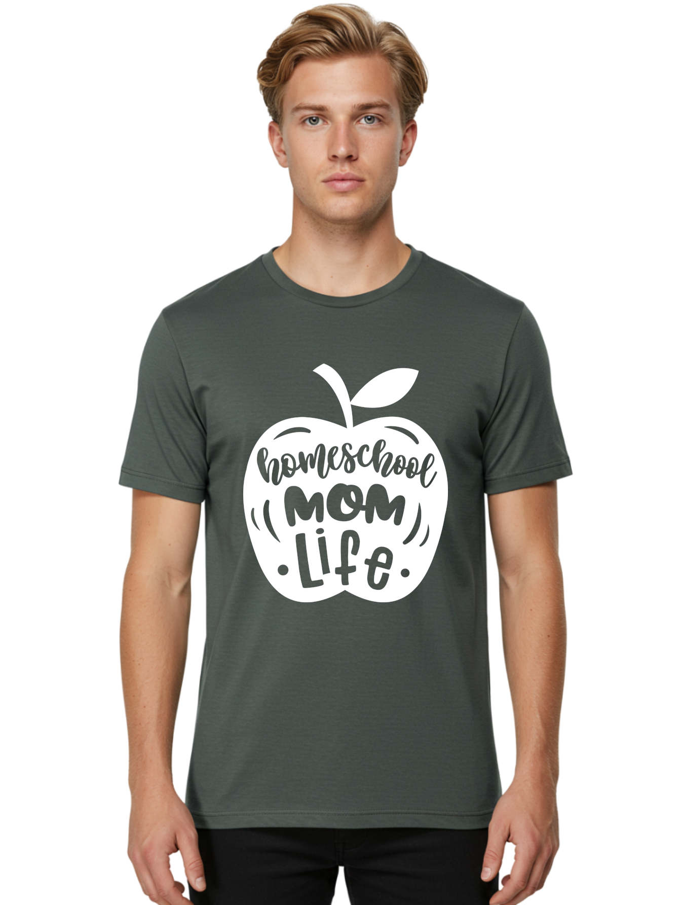 Homeschool-Mom-Life-1 Men'S Graphic Tee, 100% Cotton, Comfortable Casual Summer Wear, Machine Washable, Homeschool Mom Life, Apple Graphic, Homeschooling, Mom Life, Education, Parenting, Teaching, Learning, Green Apple Aab373