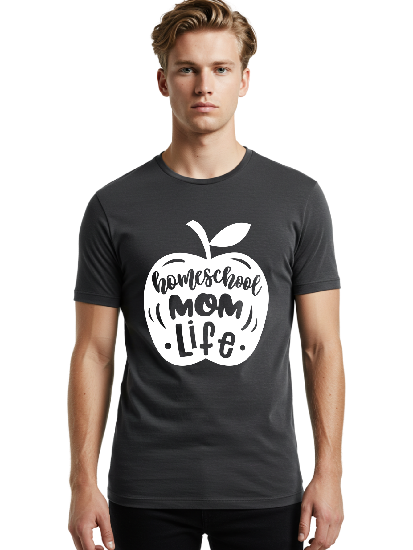 Homeschool-Mom-Life-1 Men'S Graphic Tee, 100% Cotton, Comfortable Casual Summer Wear, Machine Washable, Homeschool Mom Life, Apple Graphic, Homeschooling, Mom Life, Education, Parenting, Teaching, Learning, Green Apple Aab373