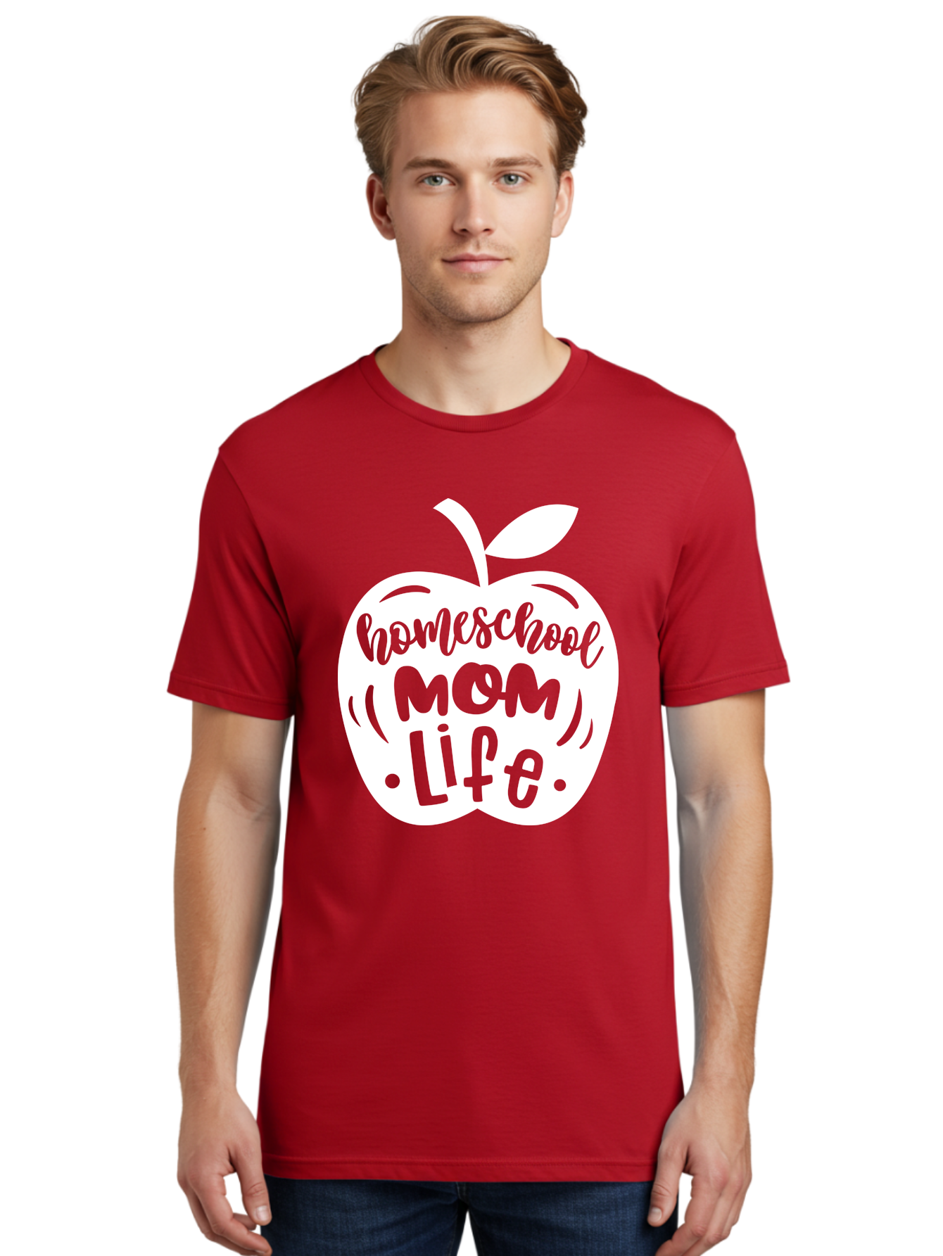 Homeschool-Mom-Life-1 Men'S Graphic Tee, 100% Cotton, Comfortable Casual Summer Wear, Machine Washable, Homeschool Mom Life, Apple Graphic, Homeschooling, Mom Life, Education, Parenting, Teaching, Learning, Green Apple Aab373