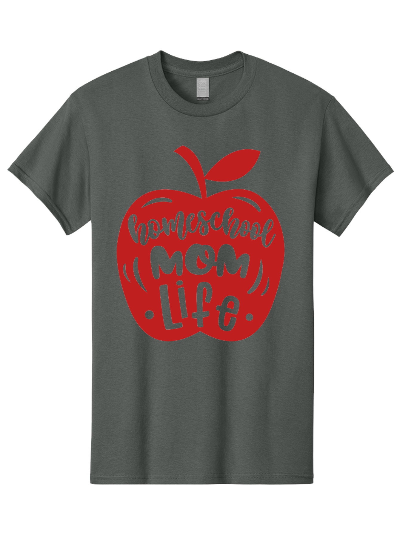 Homeschool-Mom-Life-2 Men'S Graphic Tee, 100% Cotton, Comfortable Casual Summer Wear, Machine Washable, Homeschool Mom Life, Apple Graphic, Red Apple, Green Text, Mom Life, Homeschooling, Parenting, Education, Learning At Home Aab374