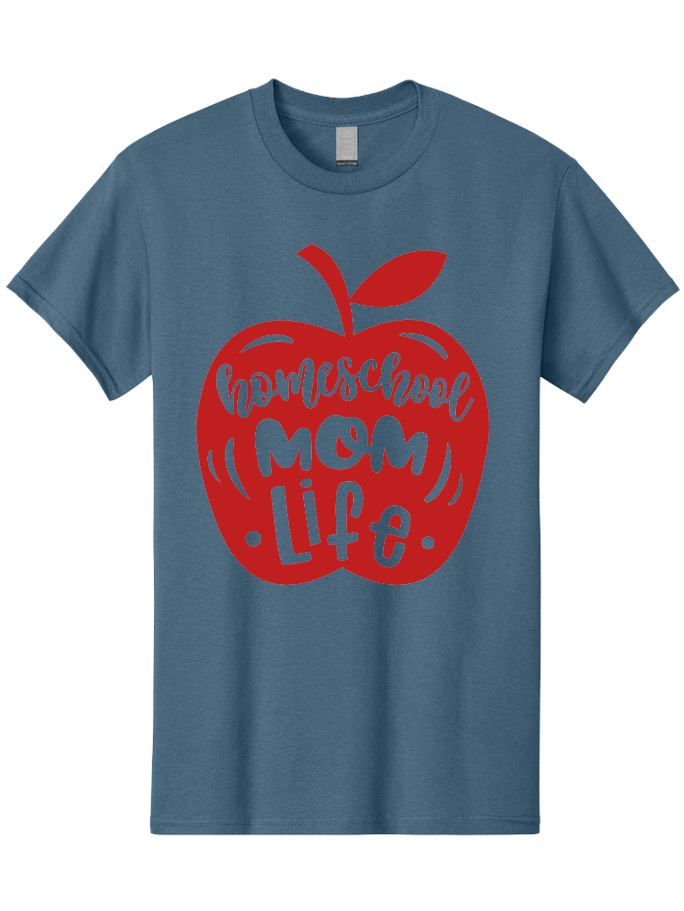Homeschool-Mom-Life-2 Men'S Graphic Tee, 100% Cotton, Comfortable Casual Summer Wear, Machine Washable, Homeschool Mom Life, Apple Graphic, Red Apple, Green Text, Mom Life, Homeschooling, Parenting, Education, Learning At Home Aab374