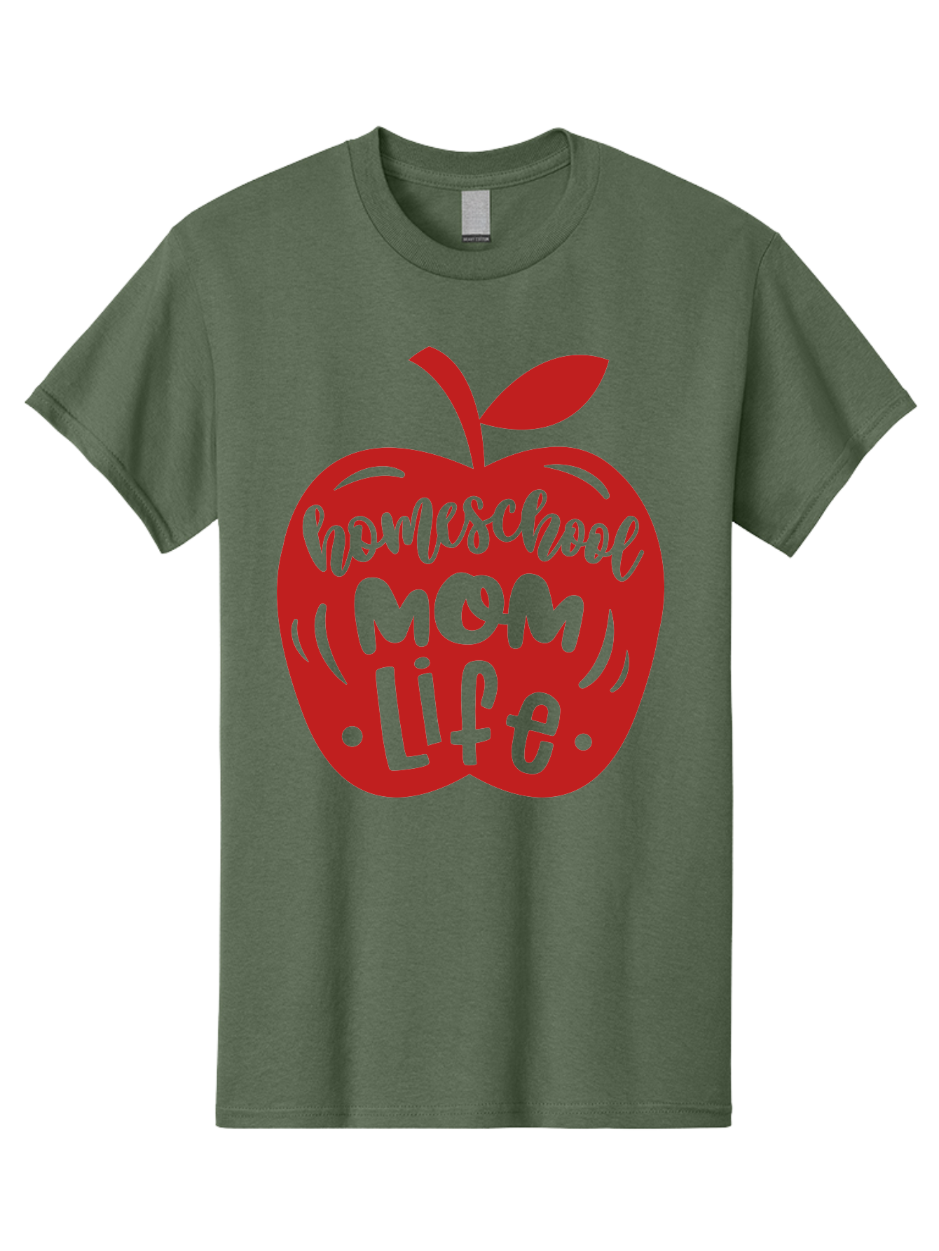 Homeschool-Mom-Life-2 Men'S Graphic Tee, 100% Cotton, Comfortable Casual Summer Wear, Machine Washable, Homeschool Mom Life, Apple Graphic, Red Apple, Green Text, Mom Life, Homeschooling, Parenting, Education, Learning At Home Aab374