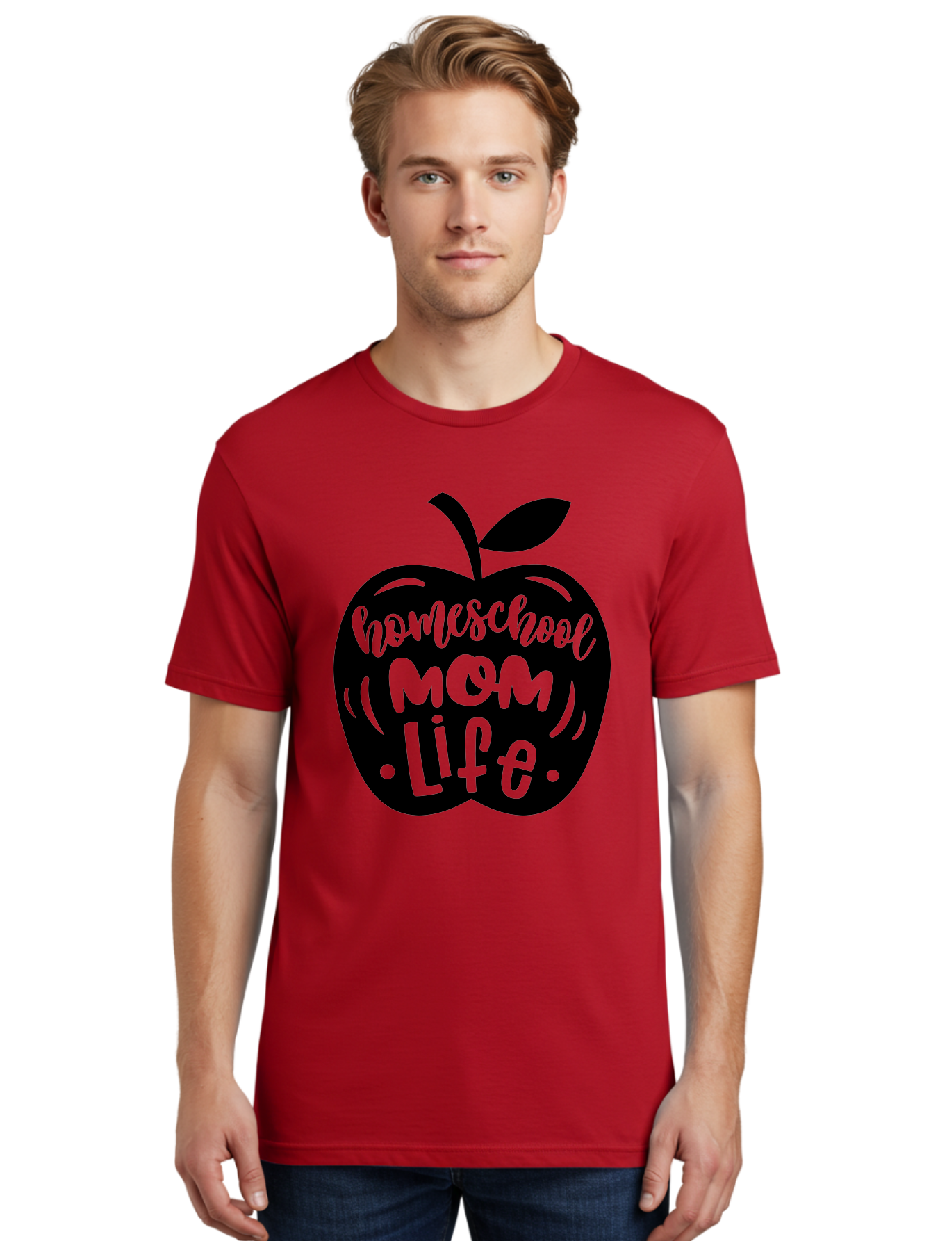 Homeschool-Mom-Life Men'S Graphic Tee, 100% Cotton, Comfortable Casual Summer Wear, Machine Washable, Homeschool Mom Life, Apple Graphic, Mom Life, Homeschooling, Education, Parenting, Motherhood, Apple Illustration, Custom Graphics Aab375