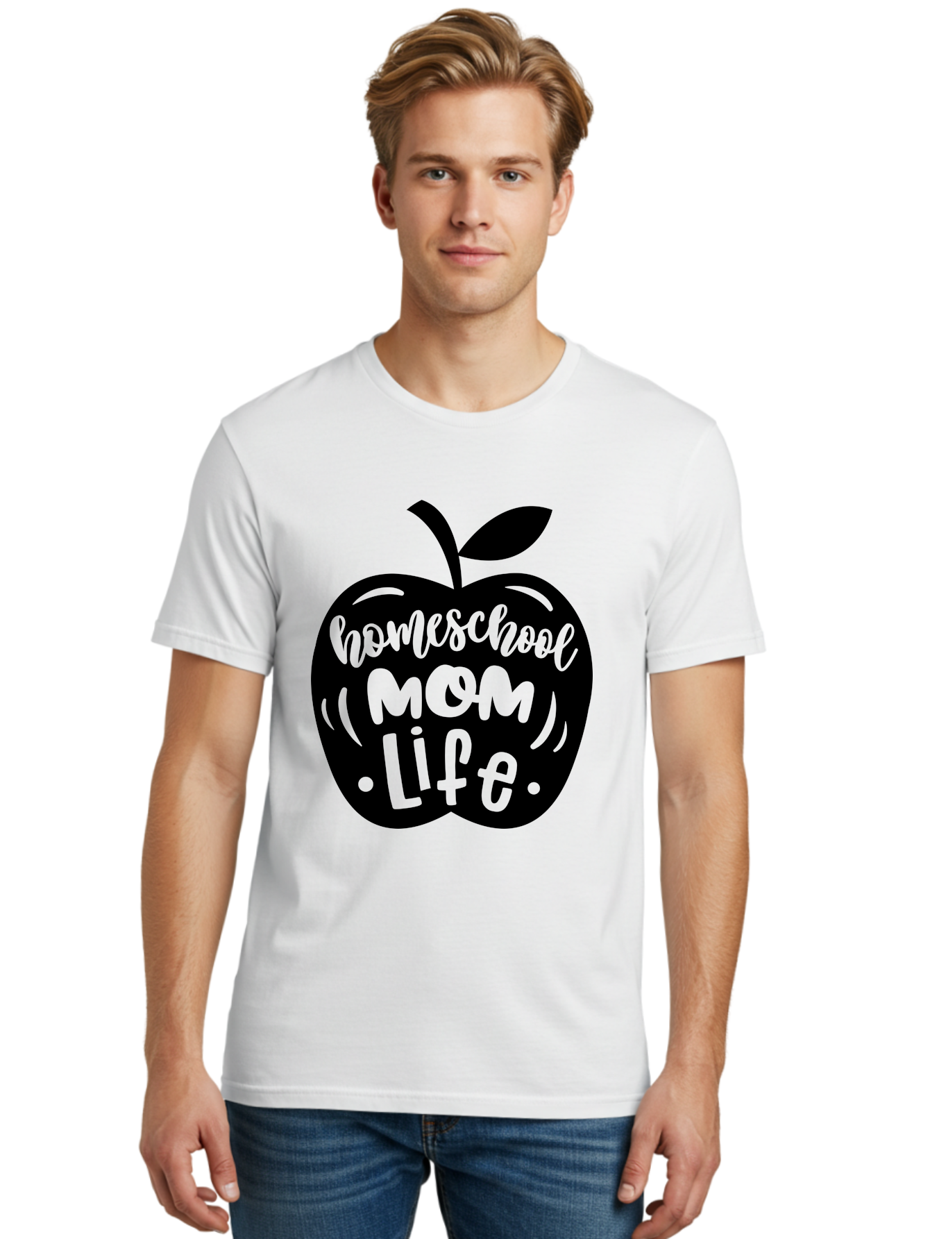 Homeschool-Mom-Life Men'S Graphic Tee, 100% Cotton, Comfortable Casual Summer Wear, Machine Washable, Homeschool Mom Life, Apple Graphic, Mom Life, Homeschooling, Education, Parenting, Motherhood, Apple Illustration, Custom Graphics Aab375