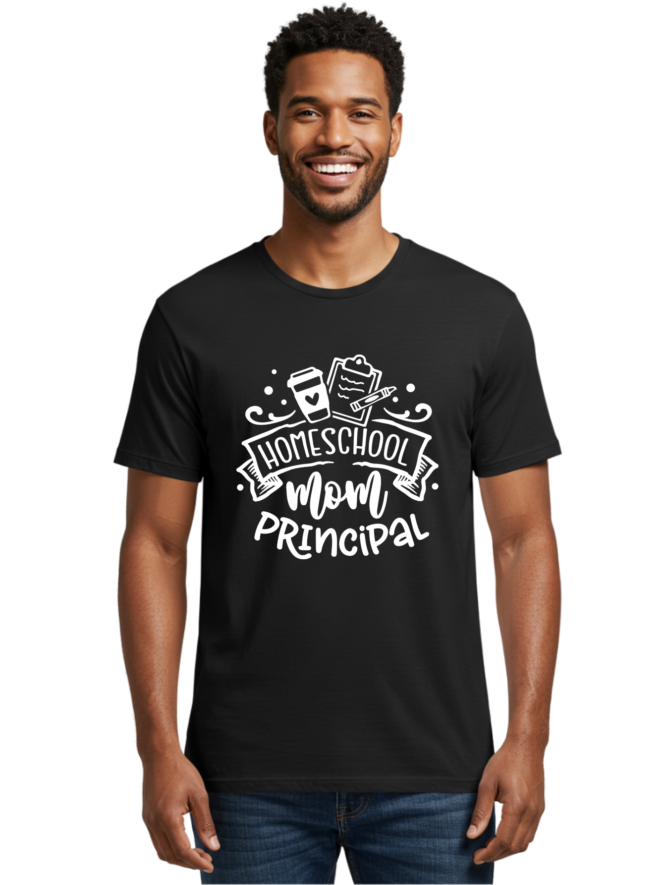 Homeschool-Mom-Principal-2 Men'S Graphic Tee, 100% Cotton, Comfortable Casual Summer Wear, Machine Washable, Homeschool Mom, Principal, Education, Homeschooling, Mom Life, Coffee Lover, Learning, Teaching, Parenting, Family, Kids, Aab377