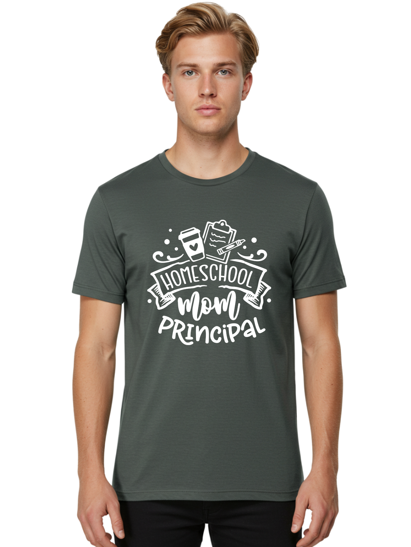 Homeschool-Mom-Principal-2 Men'S Graphic Tee, 100% Cotton, Comfortable Casual Summer Wear, Machine Washable, Homeschool Mom, Principal, Education, Homeschooling, Mom Life, Coffee Lover, Learning, Teaching, Parenting, Family, Kids, Aab377