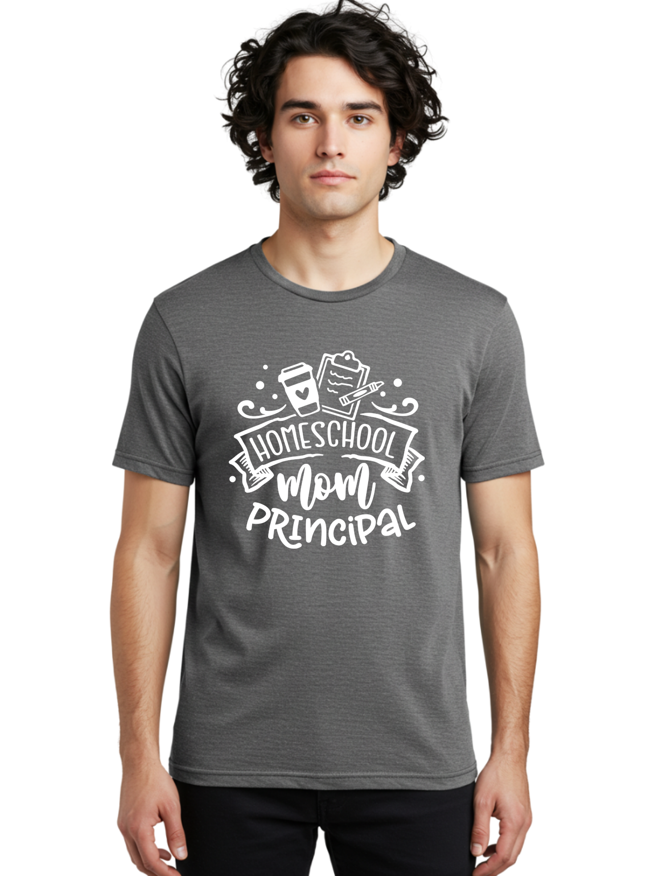 Homeschool-Mom-Principal-2 Men'S Graphic Tee, 100% Cotton, Comfortable Casual Summer Wear, Machine Washable, Homeschool Mom, Principal, Education, Homeschooling, Mom Life, Coffee Lover, Learning, Teaching, Parenting, Family, Kids, Aab377