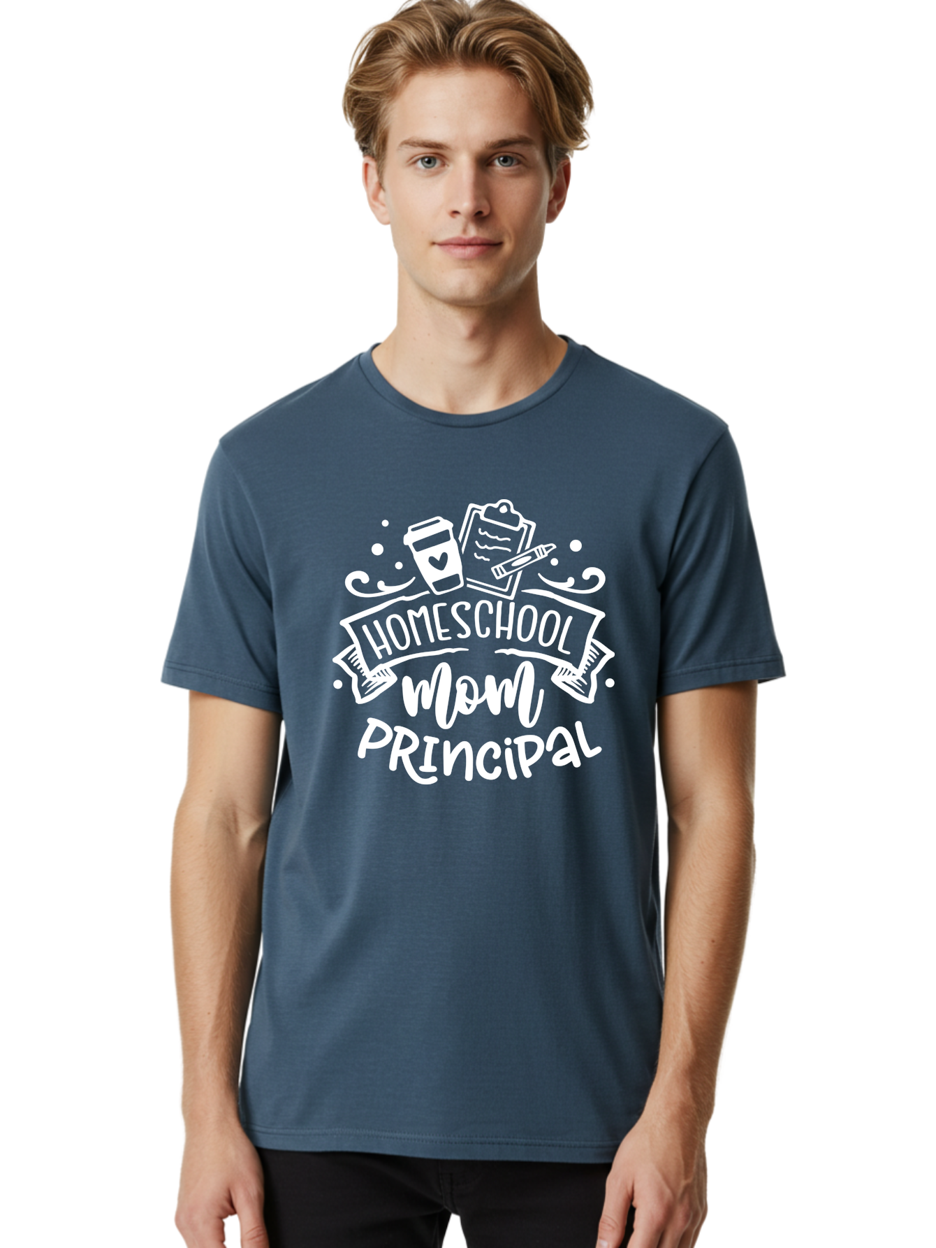 Homeschool-Mom-Principal-2 Men'S Graphic Tee, 100% Cotton, Comfortable Casual Summer Wear, Machine Washable, Homeschool Mom, Principal, Education, Homeschooling, Mom Life, Coffee Lover, Learning, Teaching, Parenting, Family, Kids, Aab377