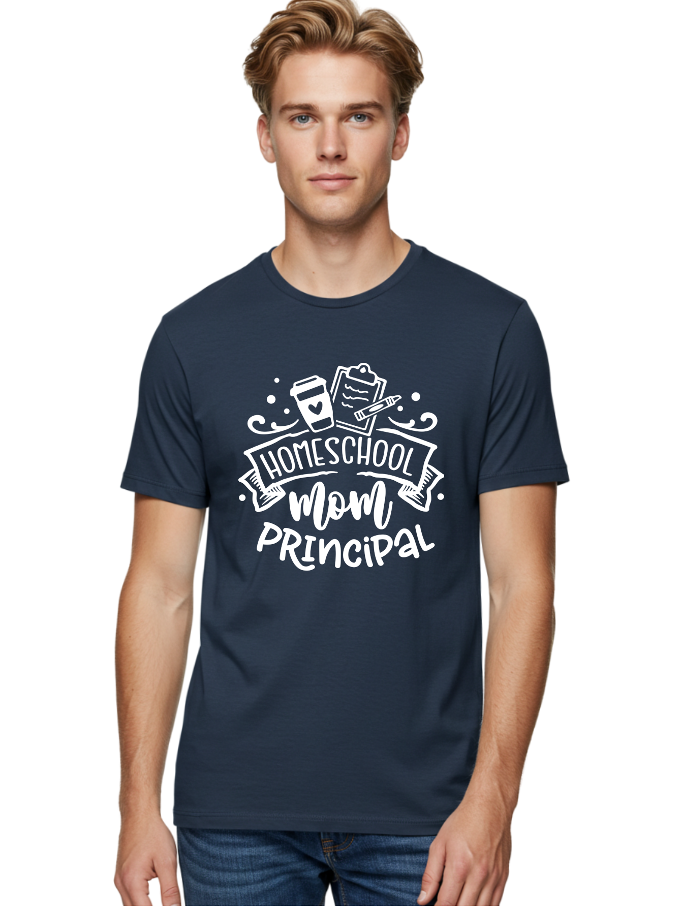 Homeschool-Mom-Principal-2 Men'S Graphic Tee, 100% Cotton, Comfortable Casual Summer Wear, Machine Washable, Homeschool Mom, Principal, Education, Homeschooling, Mom Life, Coffee Lover, Learning, Teaching, Parenting, Family, Kids, Aab377