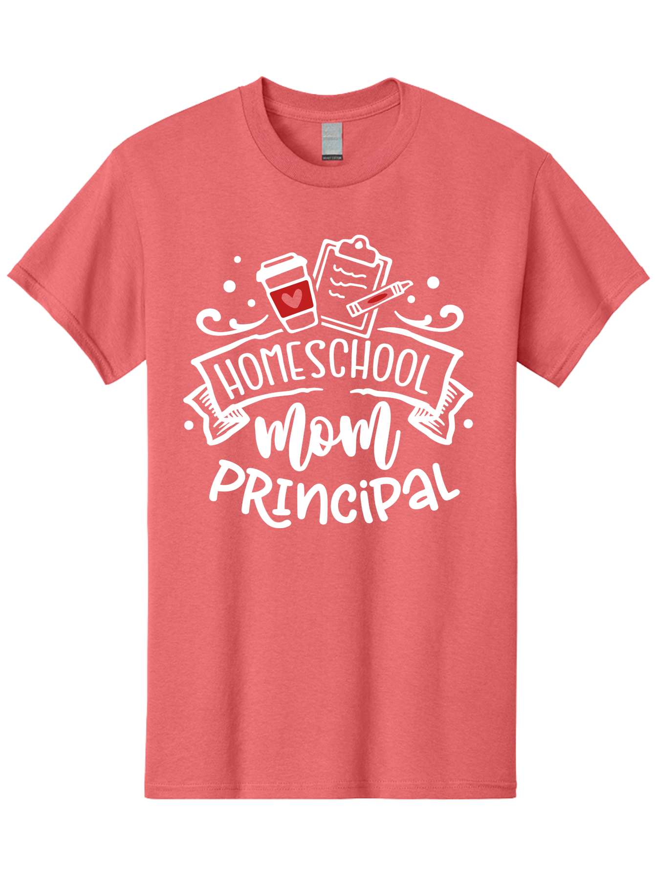 Homeschool-Mom-Principal-3 Men'S Graphic Tee, 100% Cotton, Comfortable Casual Summer Wear, Machine Washable, Homeschool Mom, Principal, Coffee Cup, Clipboard, Marker, Homeschooling, Education, Parenting, Teaching, Learning, Aab378