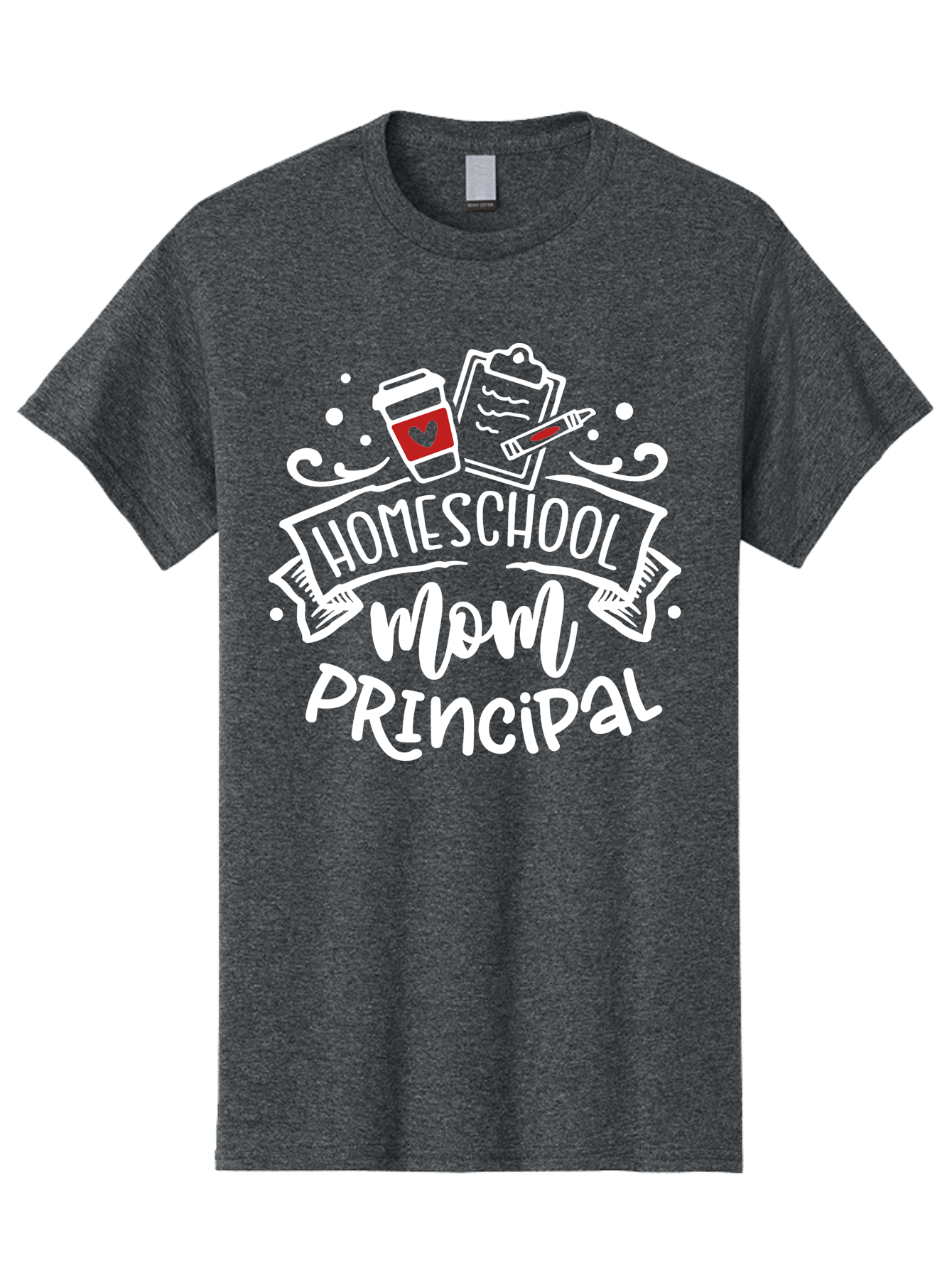 Homeschool-Mom-Principal-3 Men'S Graphic Tee, 100% Cotton, Comfortable Casual Summer Wear, Machine Washable, Homeschool Mom, Principal, Coffee Cup, Clipboard, Marker, Homeschooling, Education, Parenting, Teaching, Learning, Aab378