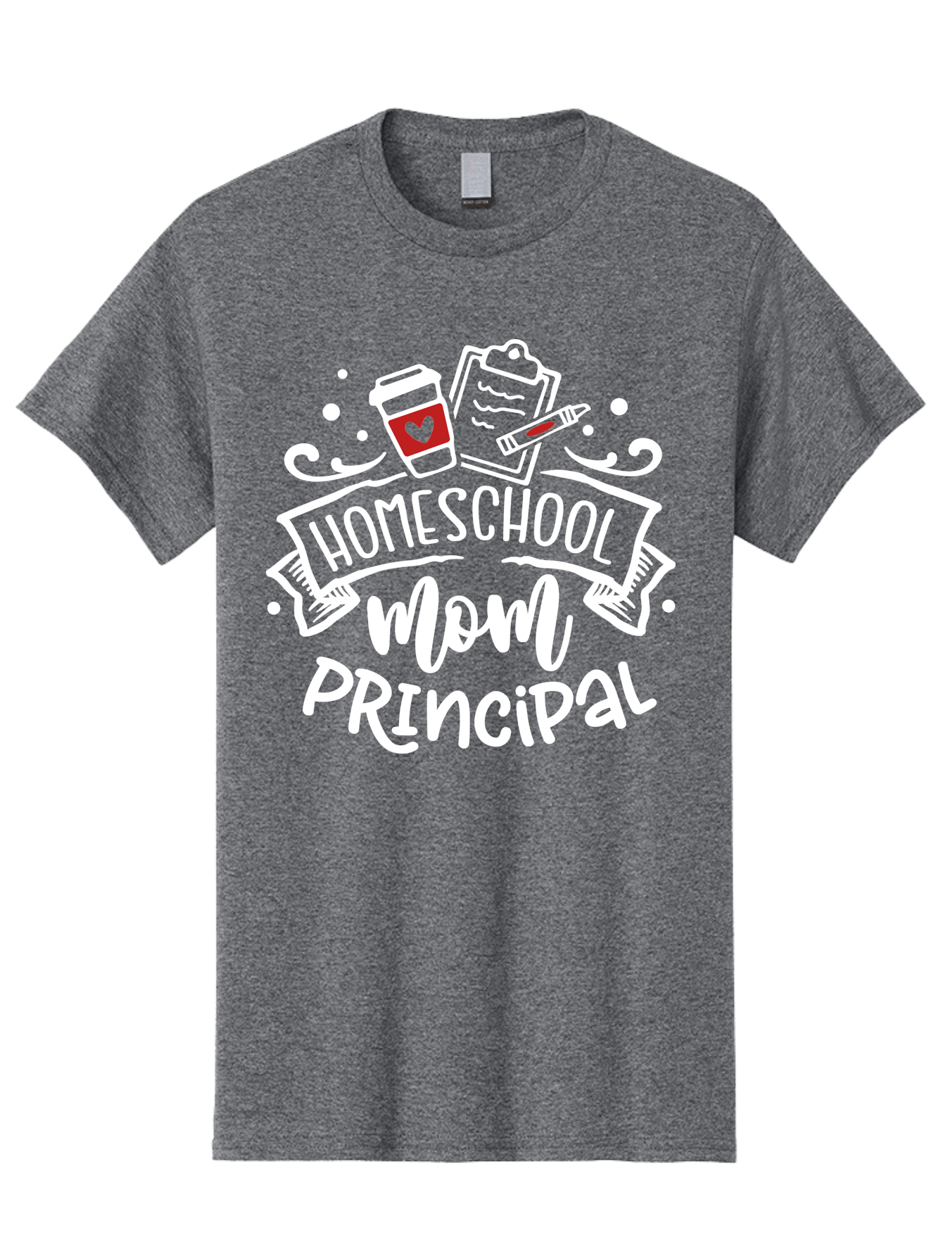 Homeschool-Mom-Principal-3 Men'S Graphic Tee, 100% Cotton, Comfortable Casual Summer Wear, Machine Washable, Homeschool Mom, Principal, Coffee Cup, Clipboard, Marker, Homeschooling, Education, Parenting, Teaching, Learning, Aab378