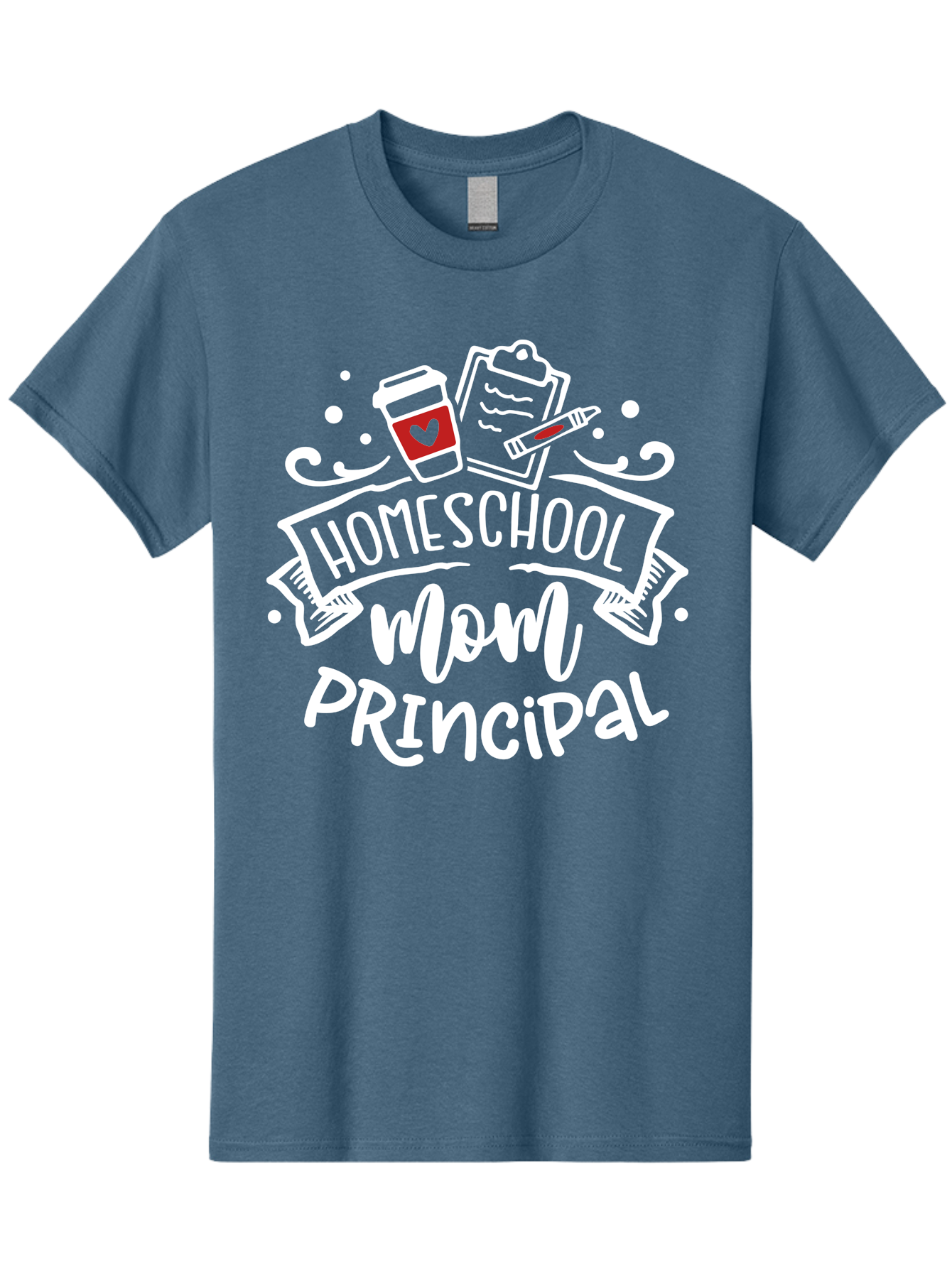 Homeschool-Mom-Principal-3 Men'S Graphic Tee, 100% Cotton, Comfortable Casual Summer Wear, Machine Washable, Homeschool Mom, Principal, Coffee Cup, Clipboard, Marker, Homeschooling, Education, Parenting, Teaching, Learning, Aab378