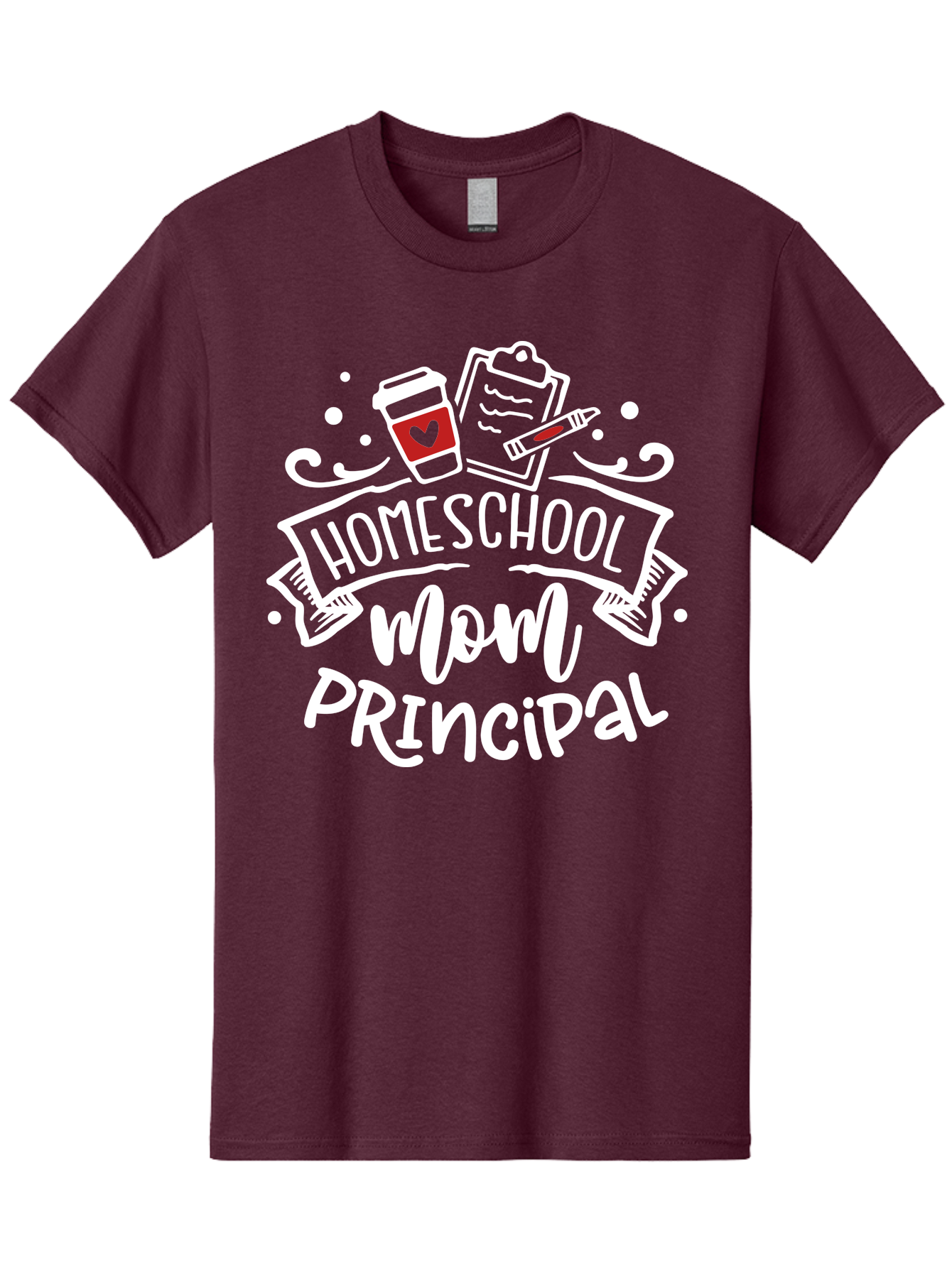 Homeschool-Mom-Principal-3 Men'S Graphic Tee, 100% Cotton, Comfortable Casual Summer Wear, Machine Washable, Homeschool Mom, Principal, Coffee Cup, Clipboard, Marker, Homeschooling, Education, Parenting, Teaching, Learning, Aab378
