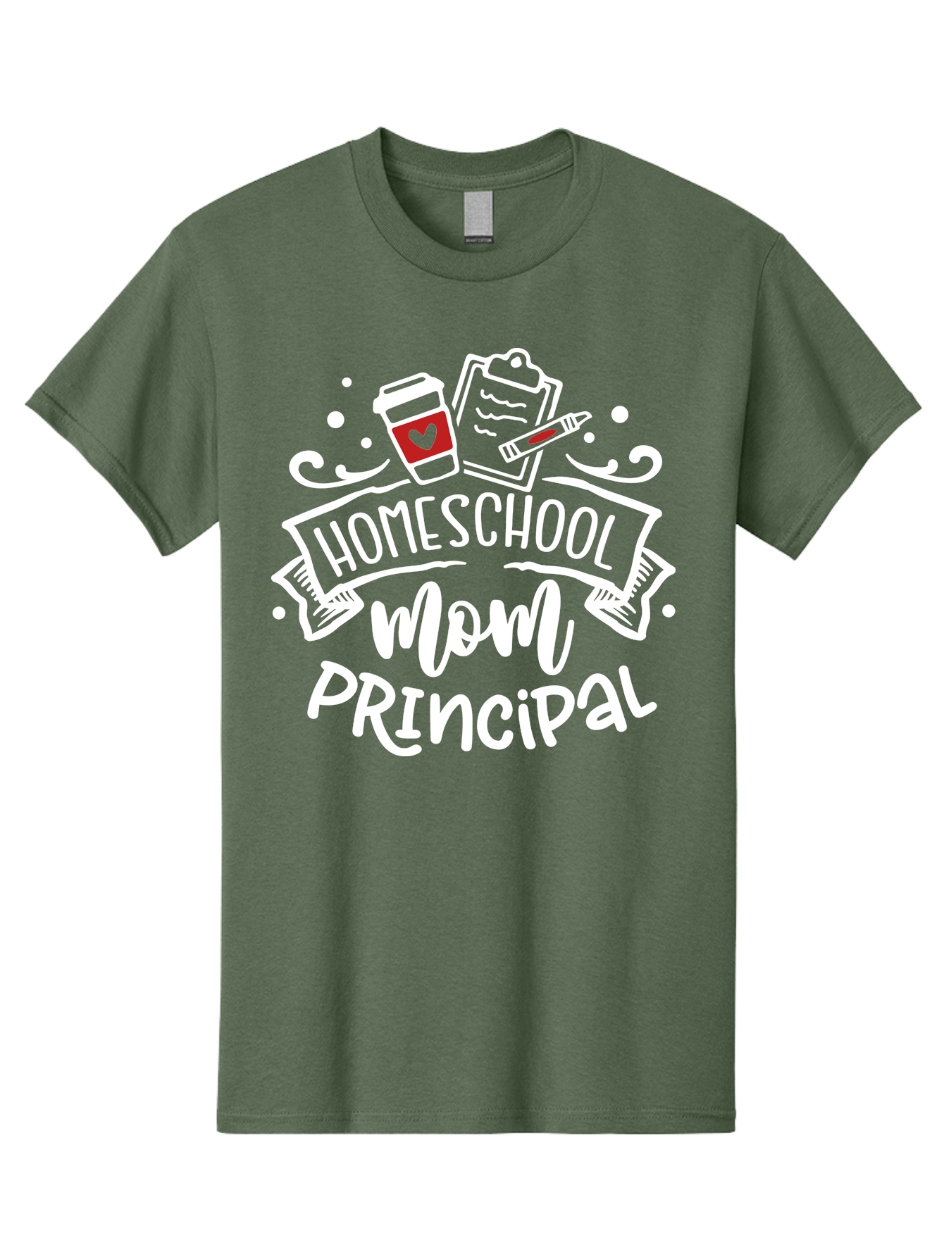 Homeschool-Mom-Principal-3 Men'S Graphic Tee, 100% Cotton, Comfortable Casual Summer Wear, Machine Washable, Homeschool Mom, Principal, Coffee Cup, Clipboard, Marker, Homeschooling, Education, Parenting, Teaching, Learning, Aab378