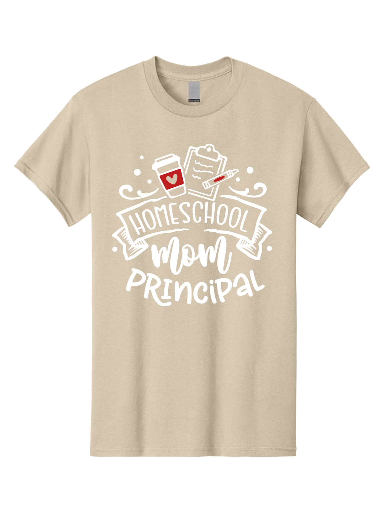 Homeschool-Mom-Principal-3 Men'S Graphic Tee, 100% Cotton, Comfortable Casual Summer Wear, Machine Washable, Homeschool Mom, Principal, Coffee Cup, Clipboard, Marker, Homeschooling, Education, Parenting, Teaching, Learning, Aab378
