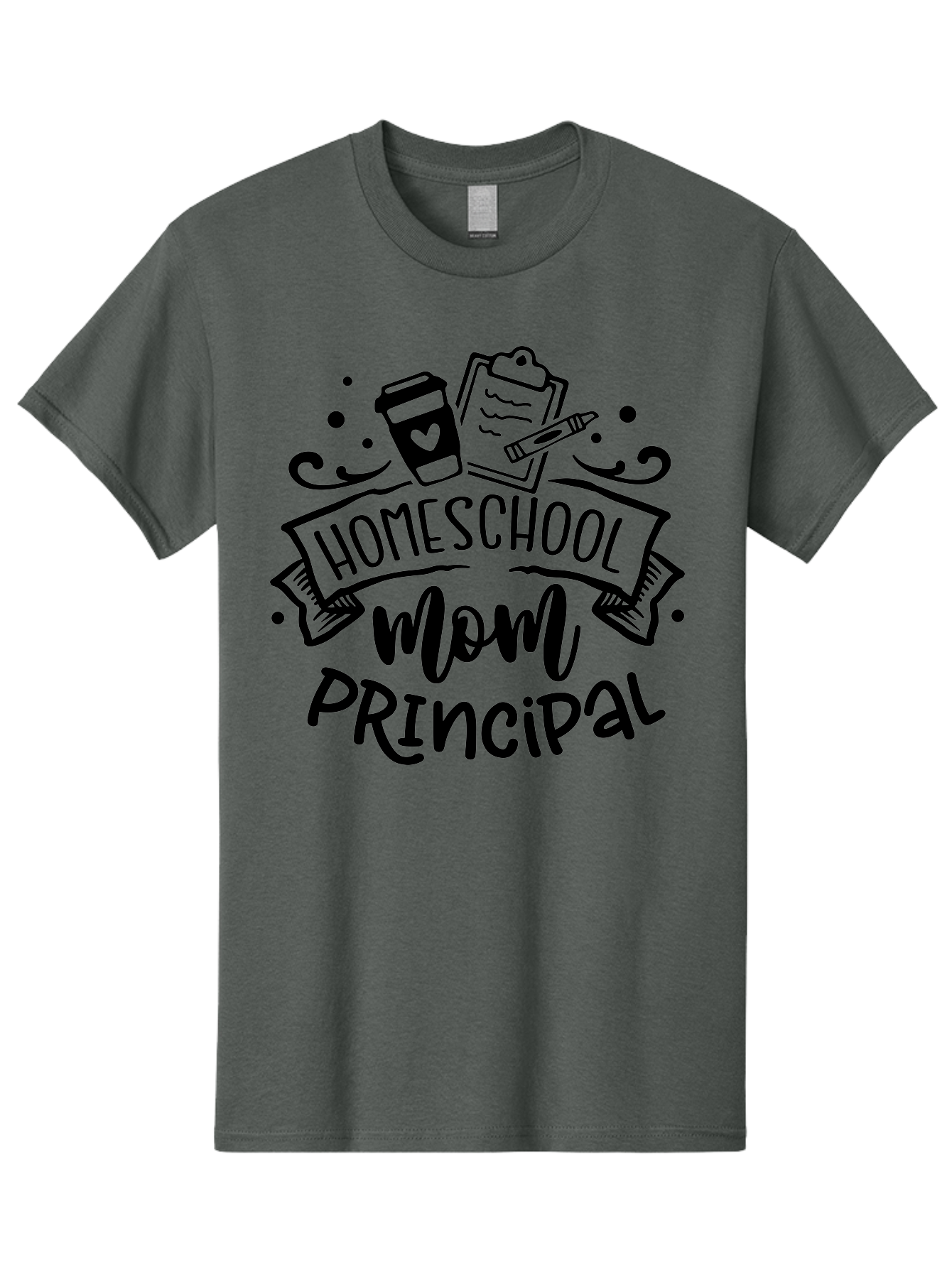Homeschool-Mom-Principal Men'S Graphic Tee, 100% Cotton, Comfortable Casual Summer Wear, Machine Washable, Homeschool Mom, Principal, Education, Learning, Teaching, Coffee Cup, Clipboard, Pencil, Doodle Art, Playful Design, Homeschooling, Aab379