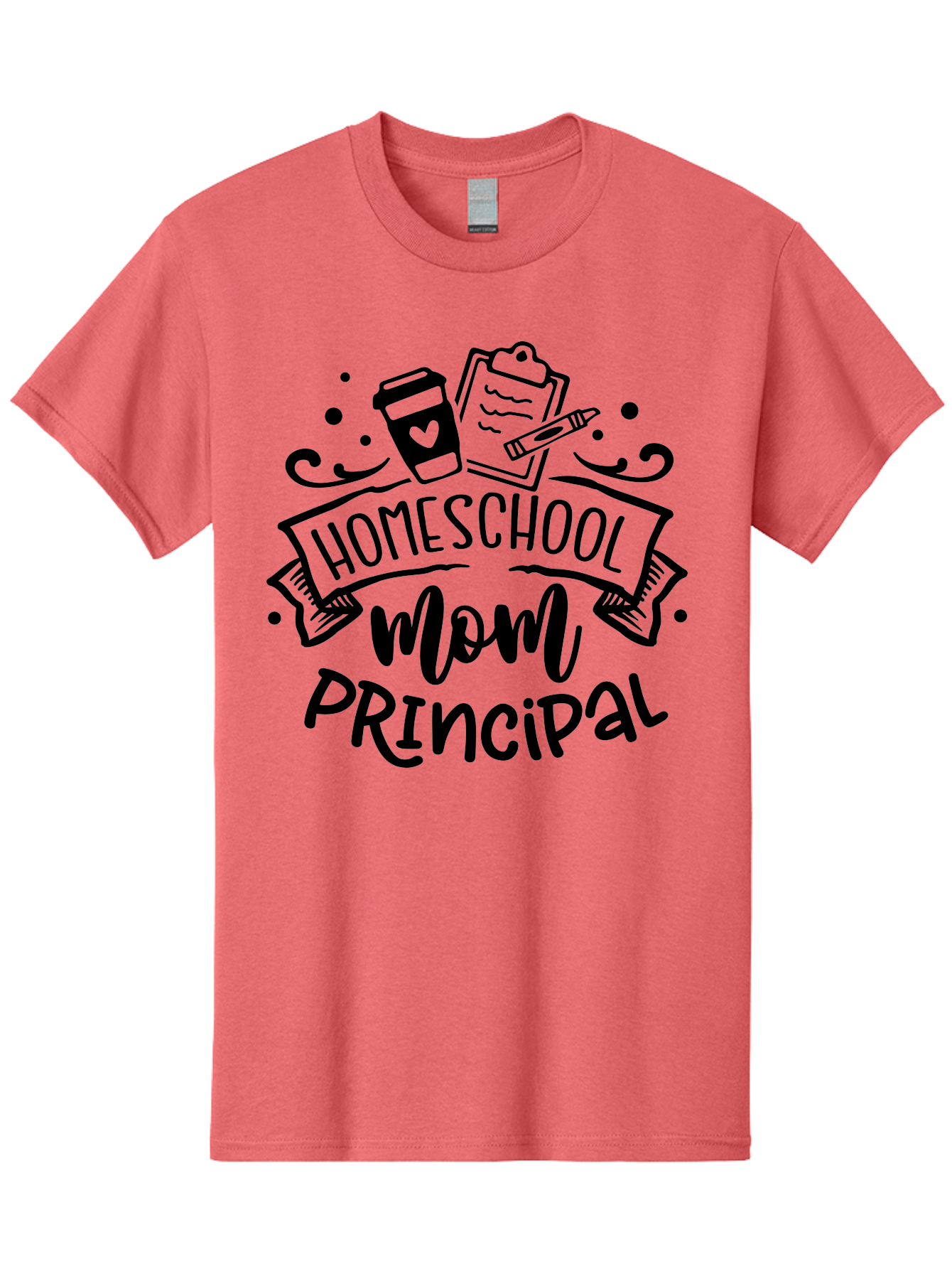 Homeschool-Mom-Principal Men'S Graphic Tee, 100% Cotton, Comfortable Casual Summer Wear, Machine Washable, Homeschool Mom, Principal, Education, Learning, Teaching, Coffee Cup, Clipboard, Pencil, Doodle Art, Playful Design, Homeschooling, Aab379